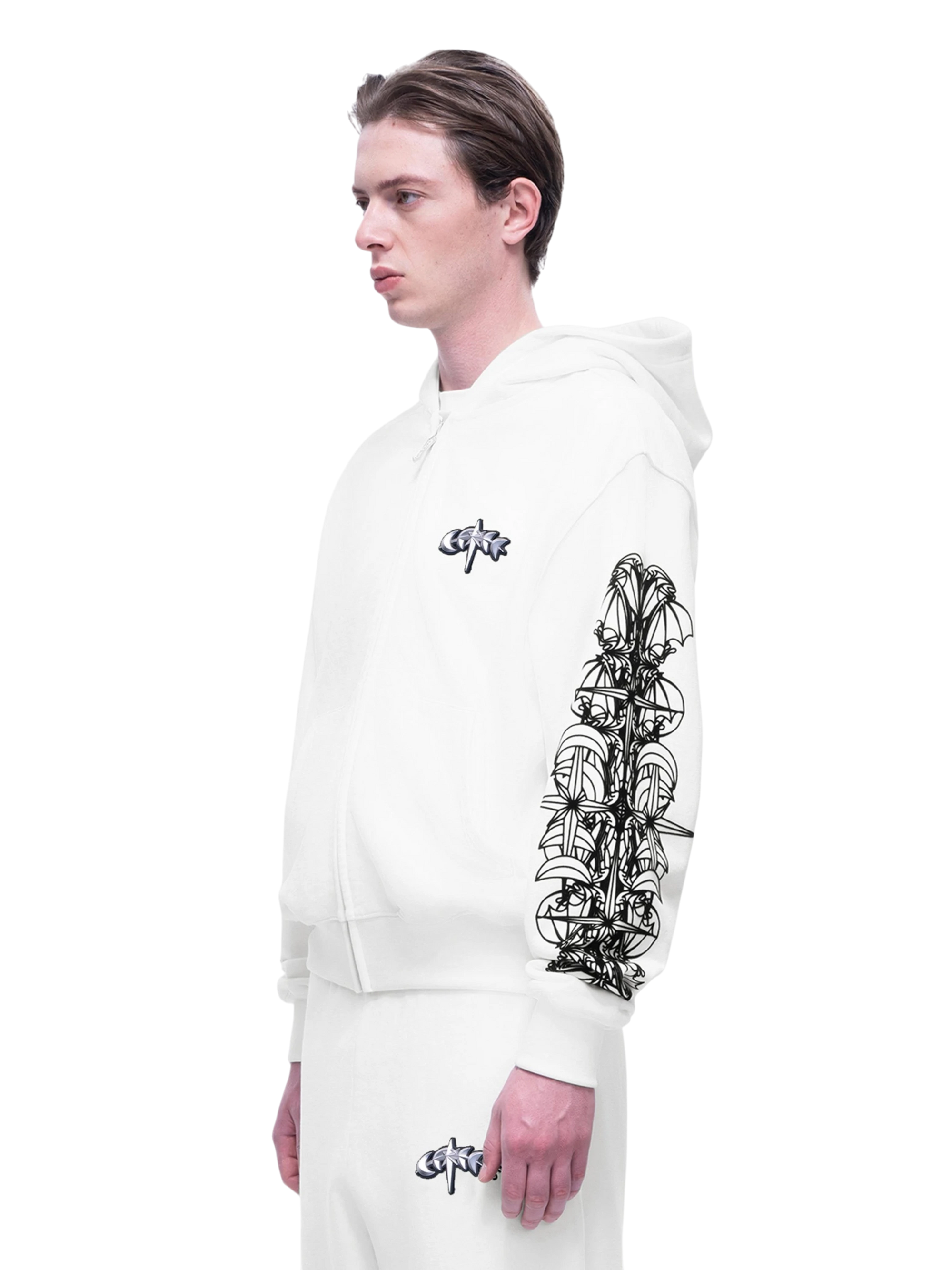 TBHNP Luminous Dawn astral logo flocked zip-up hoodie — men's streetwear hoodie