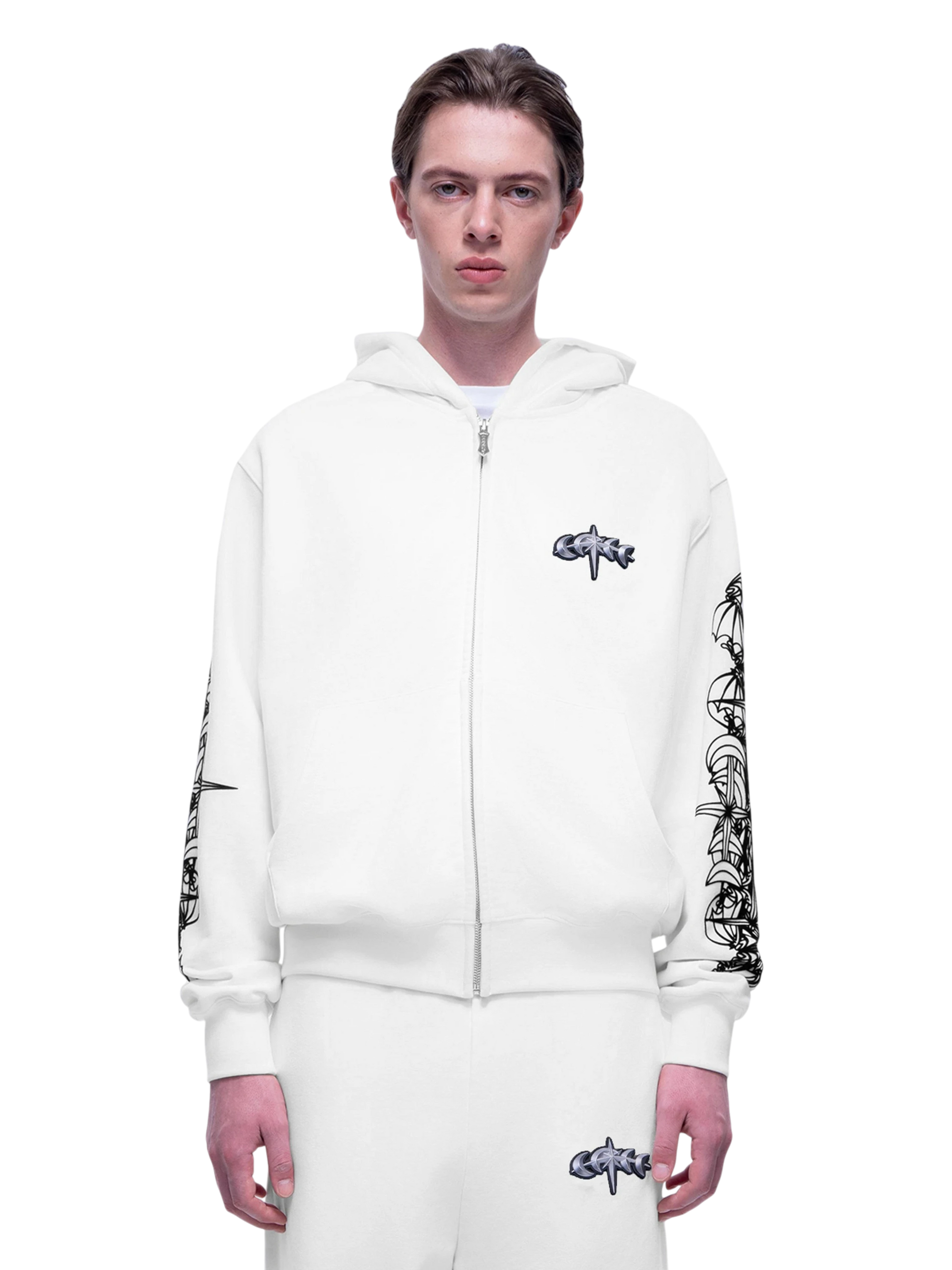 TBHNP Luminous Dawn astral logo flocked zip-up hoodie — men's streetwear hoodie