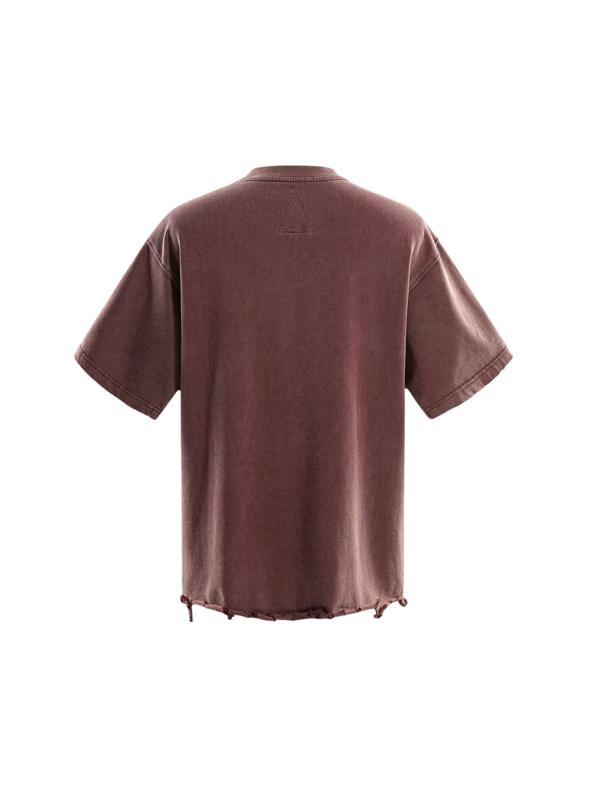 TBHNP burgundy Wraith Sorcerer destroyed tee, back flat-lay — men's streetwear tee