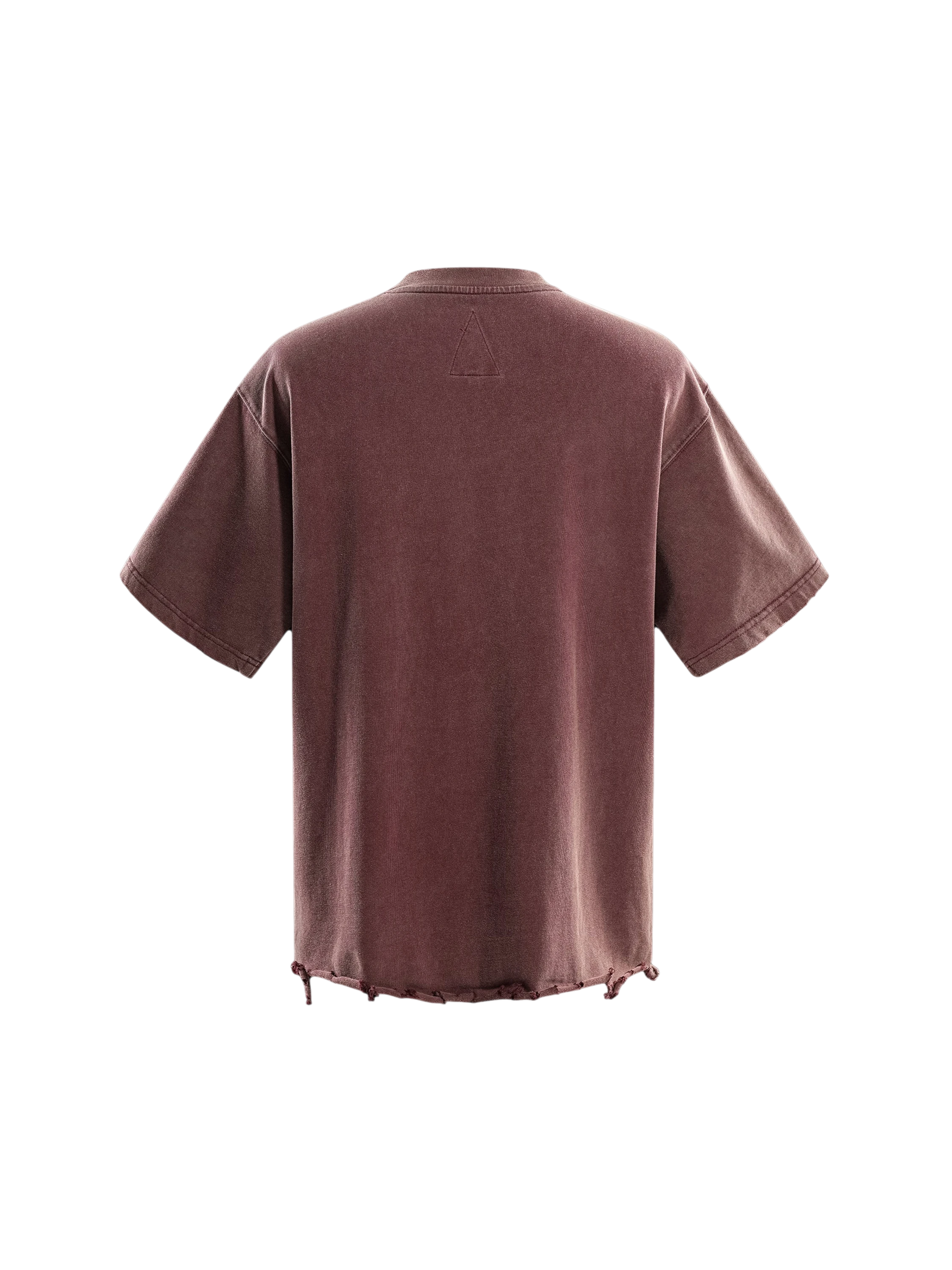 TBHNP burgundy Wraith Sorcerer destroyed tee, back flat-lay — men's streetwear tee