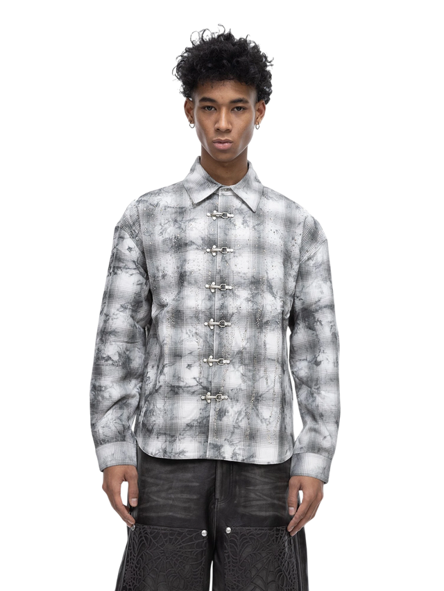 RHINESTONE BUCKLE PLAID SHIRT