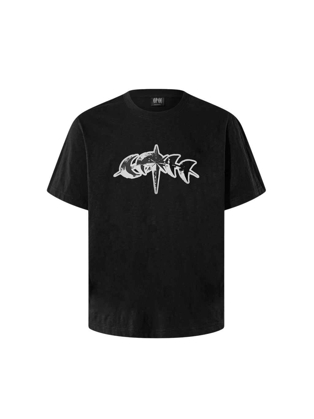 Camiseta negra Luminous Dawn con gráfica de estrella reflectante 3M, vista frontal