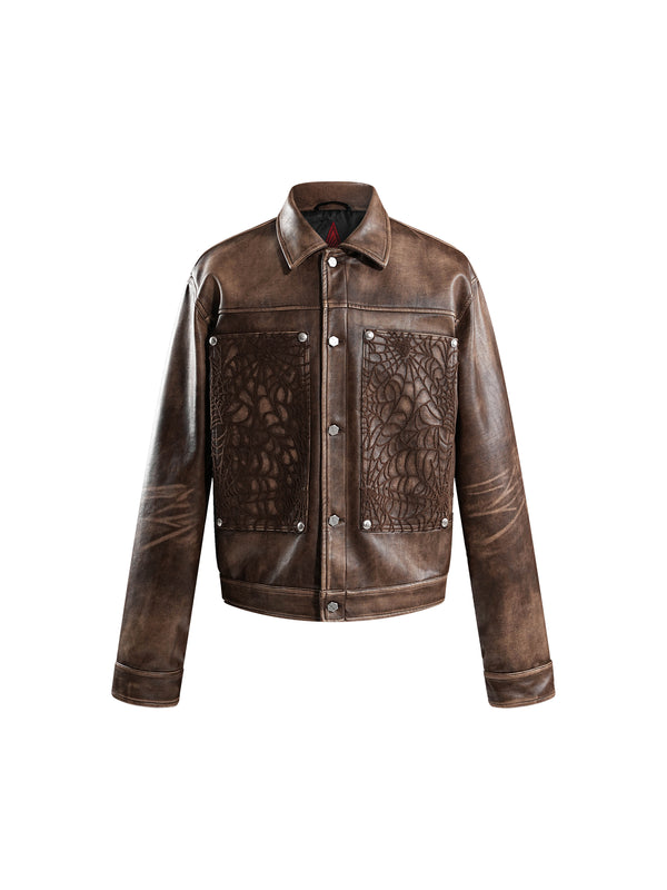 ECLIPSE OF THE BLOOD MOON COBWEB LEATHER JACKET