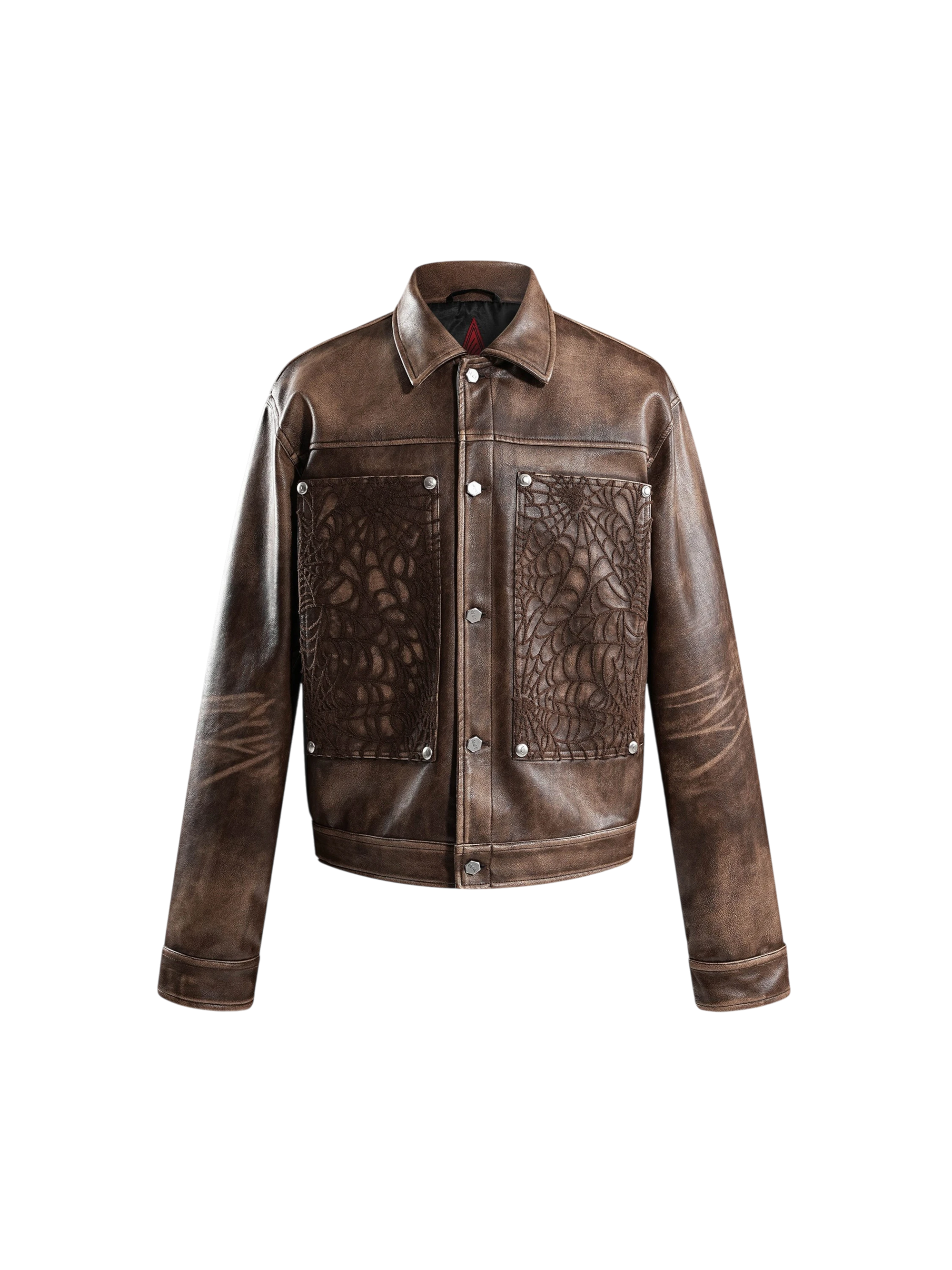 TBHNP Eclipse of the Blood Moon cobweb embroidered faux leather jacket — men's gothic streetwear jacket