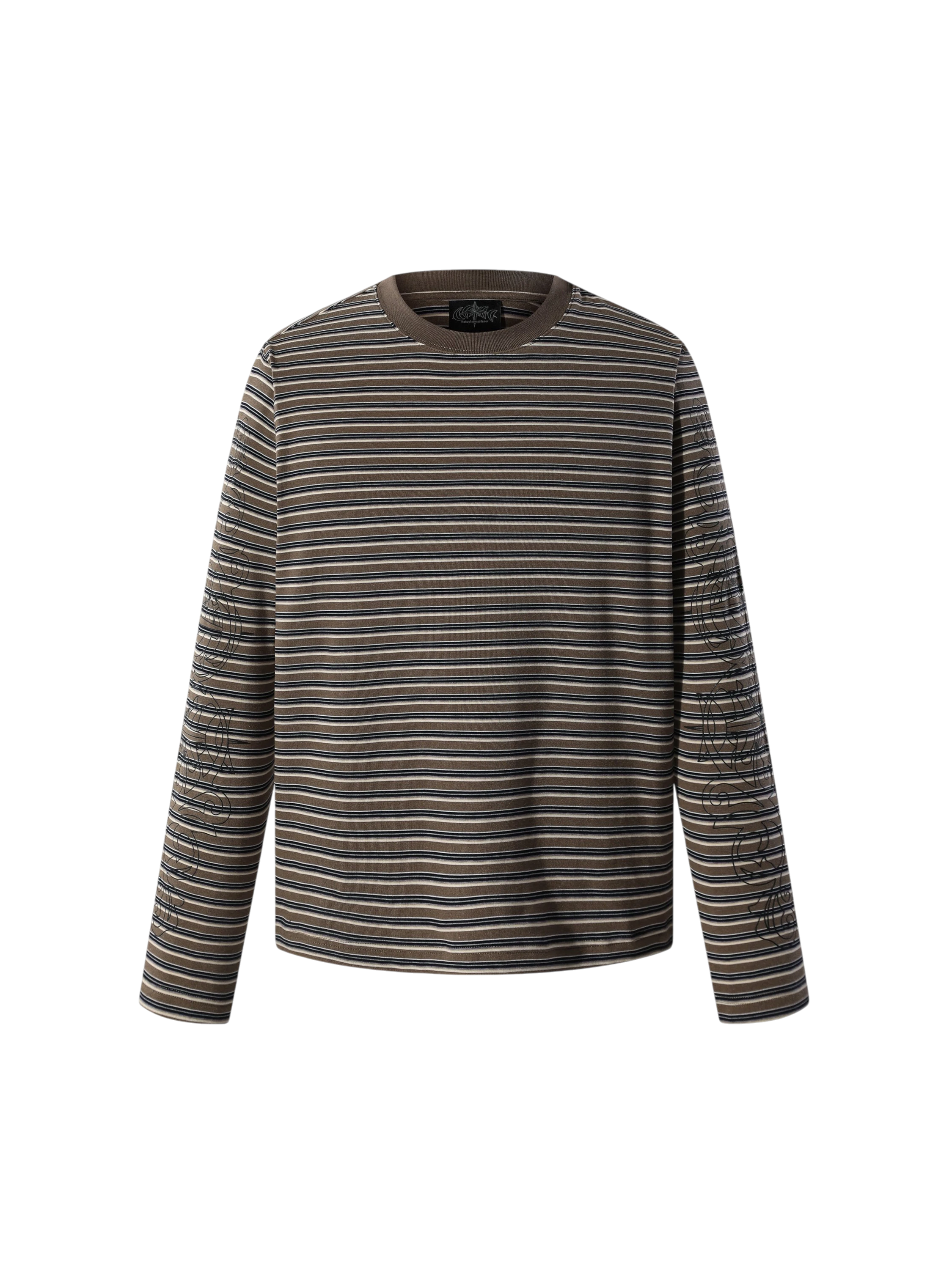 Luminous Dawn striped long-sleeve tee in Black, front view