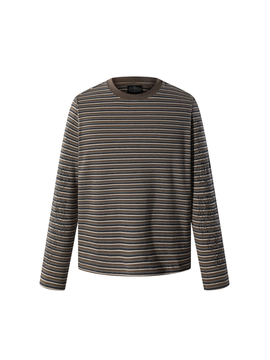 Luminous Dawn striped long-sleeve tee in Black, front view