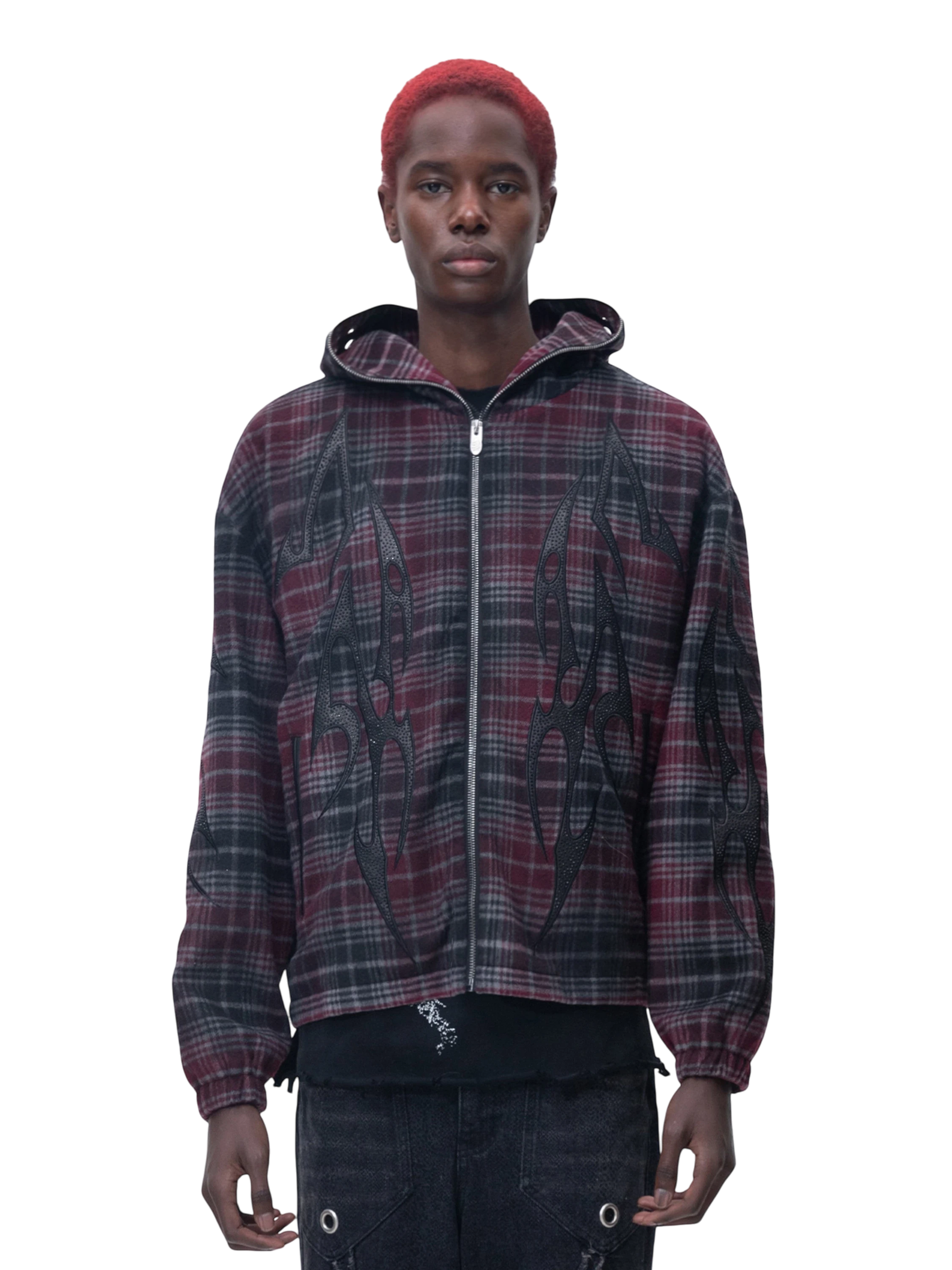TBHNP Eclipse of the Blood Moon knight plaid zip hooded shirt — men's gothic streetwear shirt