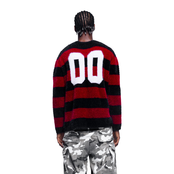PRINCE OF DARKNESS FAUX FUR STRIPED SWEATER