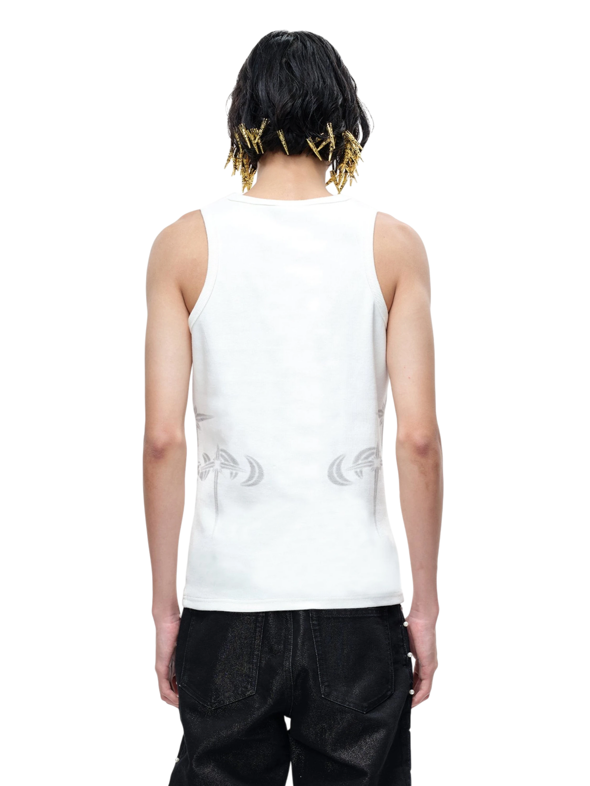 TBHNP Luminous Dawn ribbed cotton tank top with metal astral logo badge — men's streetwear sleeveless tee