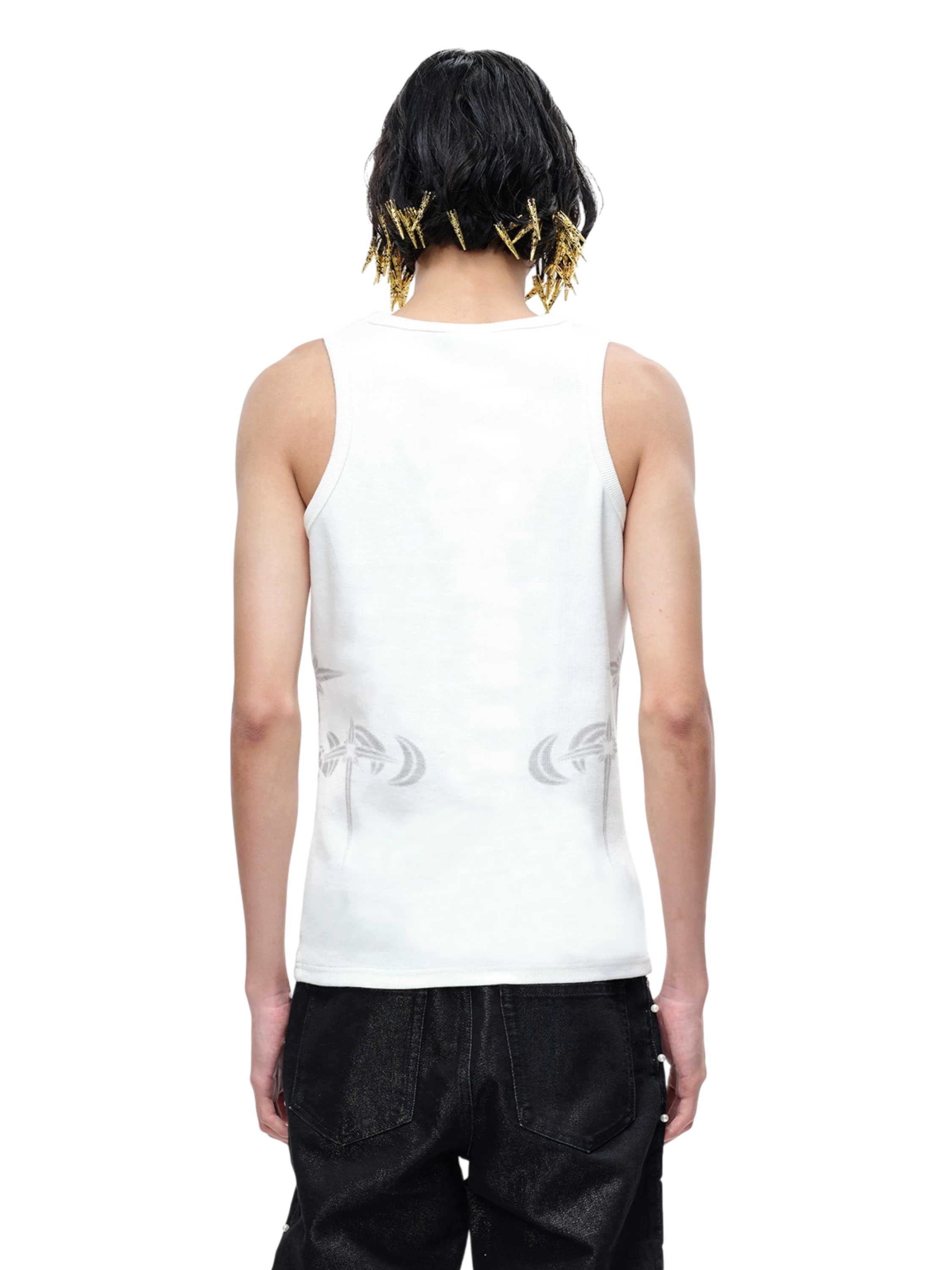 TBHNP Luminous Dawn ribbed cotton tank top with metal astral logo badge — men's streetwear sleeveless tee