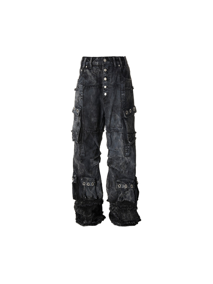 ECLIPSE OF THE BLOOD MOON BRUSHED TEXTURE JEANS WITH POCKETS