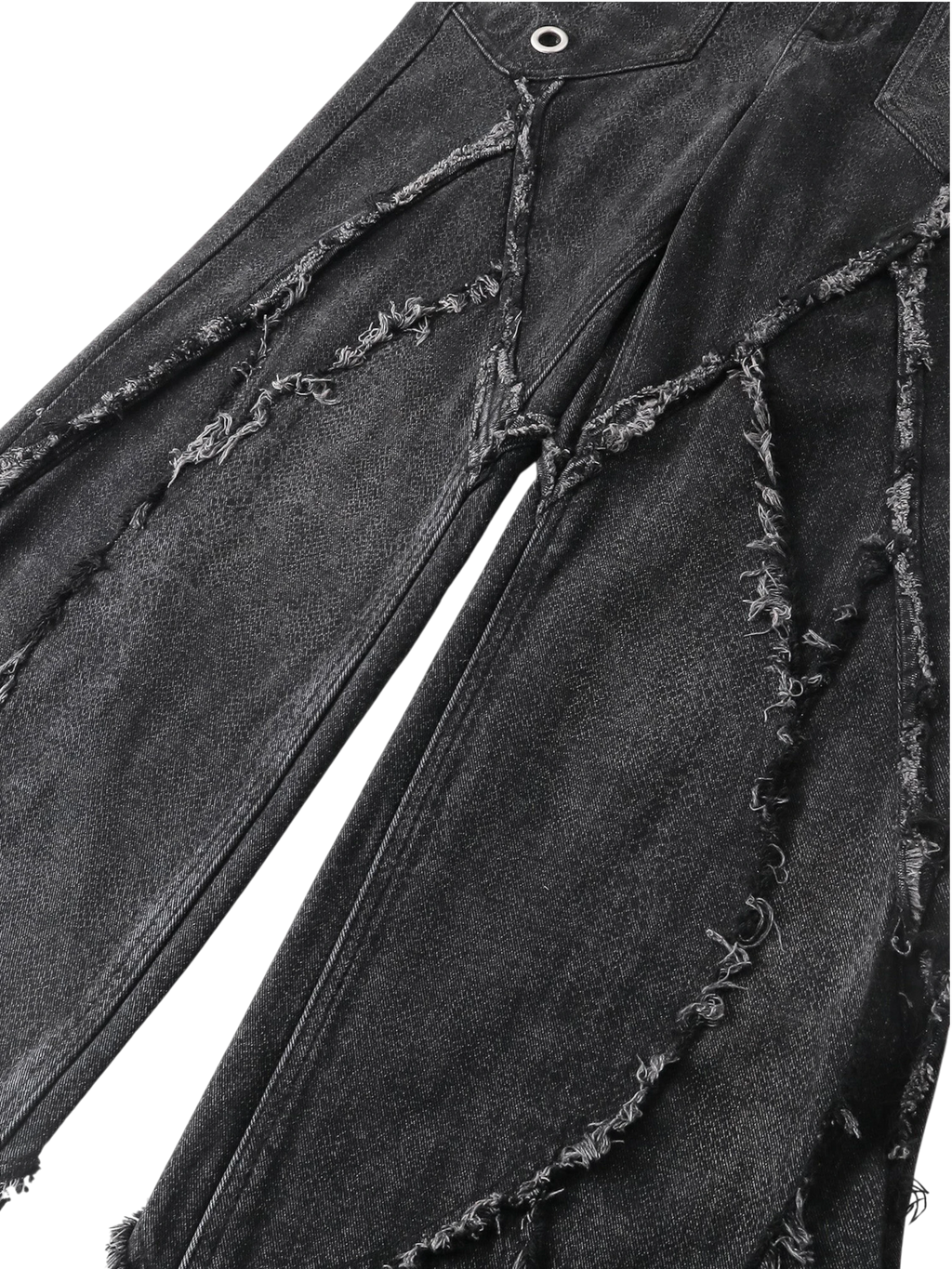 Close-up of the waistband and pocket on TBHNP black baggy jeans — men's streetwear detail