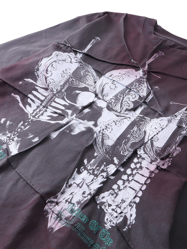 PRINTED BONE WITH SWORD WRINKLED L/S TEE