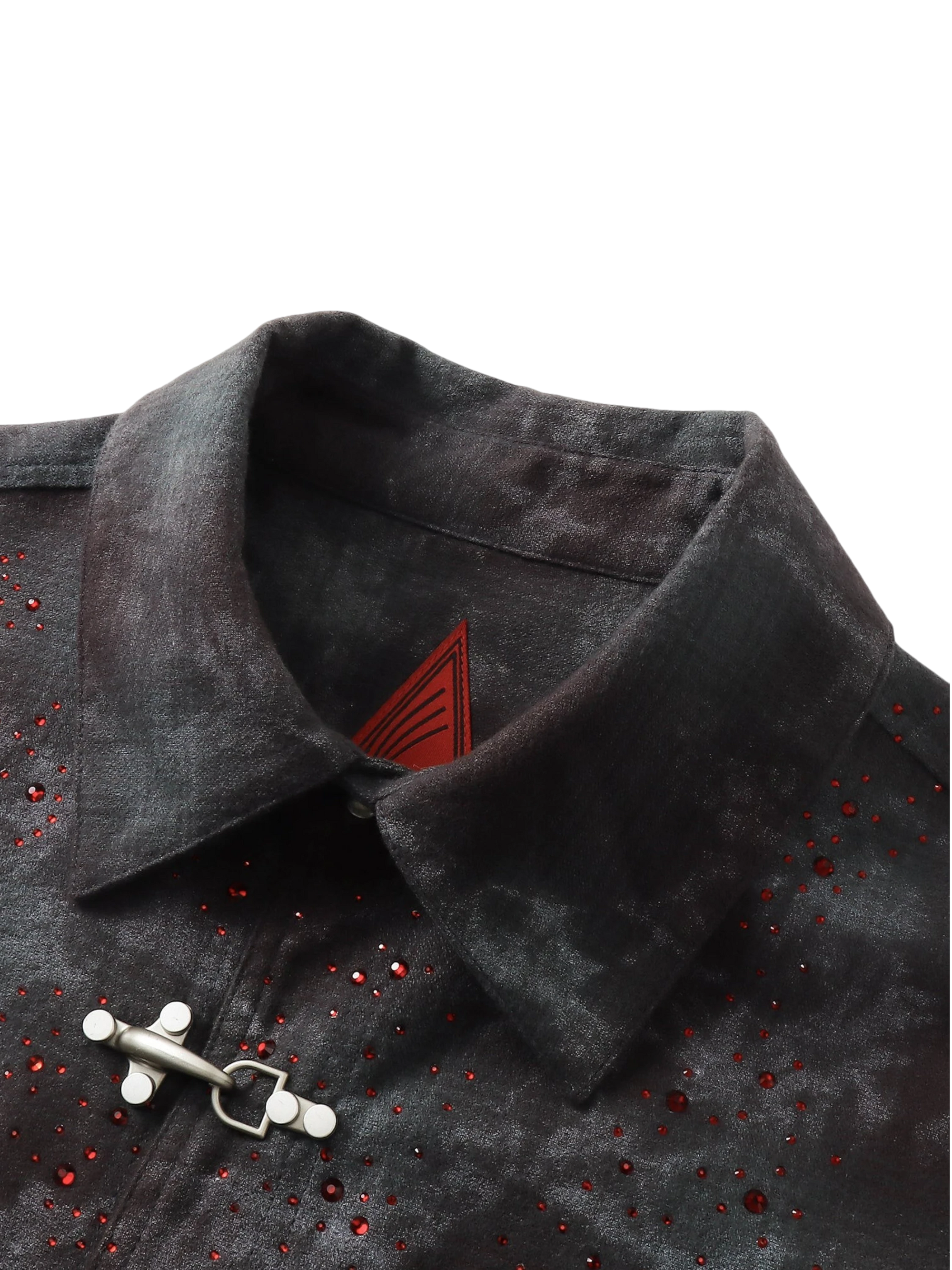 TBHNP Eclipse of the Blood Moon rhinestone buckle plaid flannel shirt — men's gothic streetwear button-up