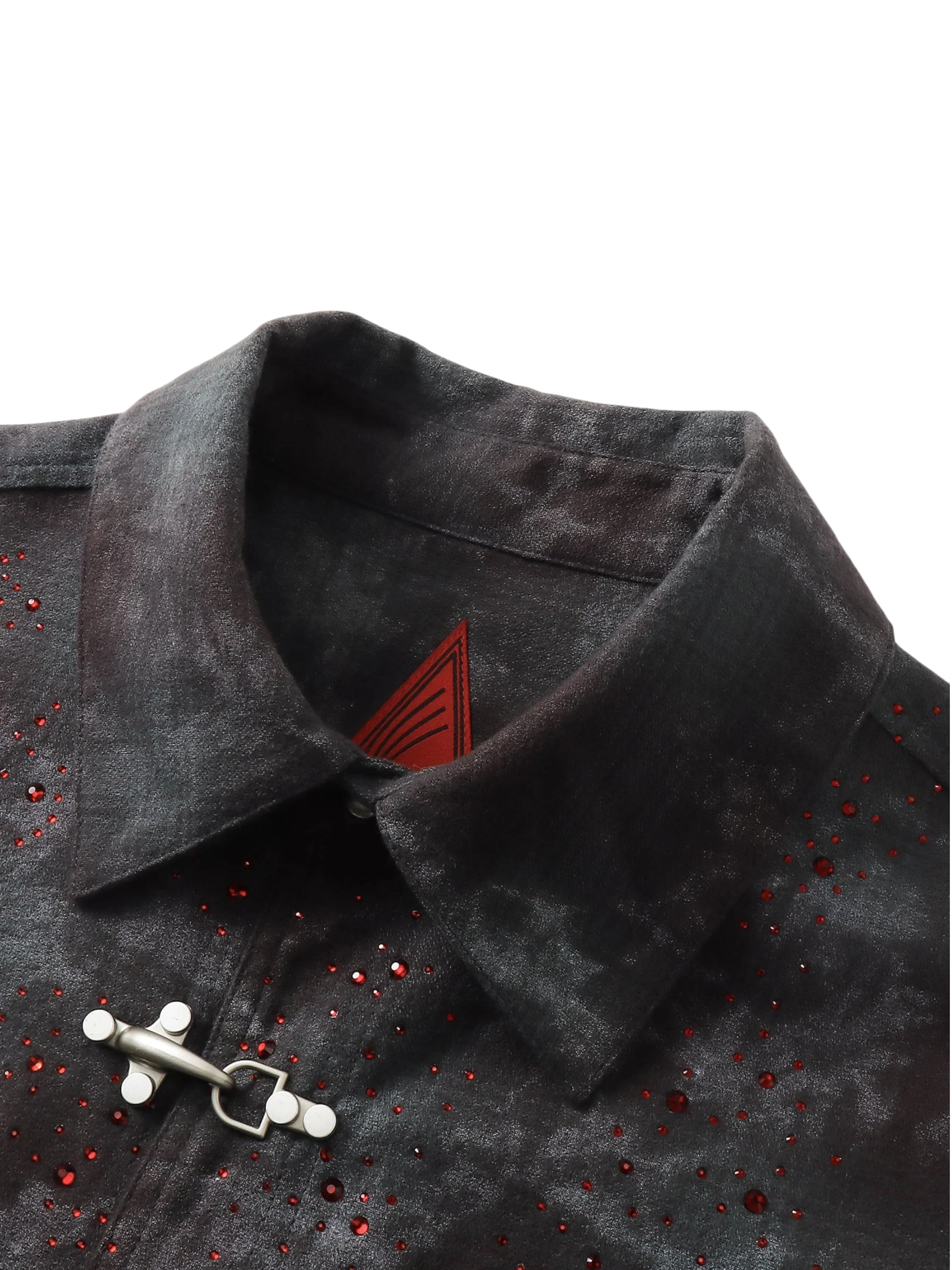 TBHNP Eclipse of the Blood Moon rhinestone buckle plaid flannel shirt — men's gothic streetwear button-up