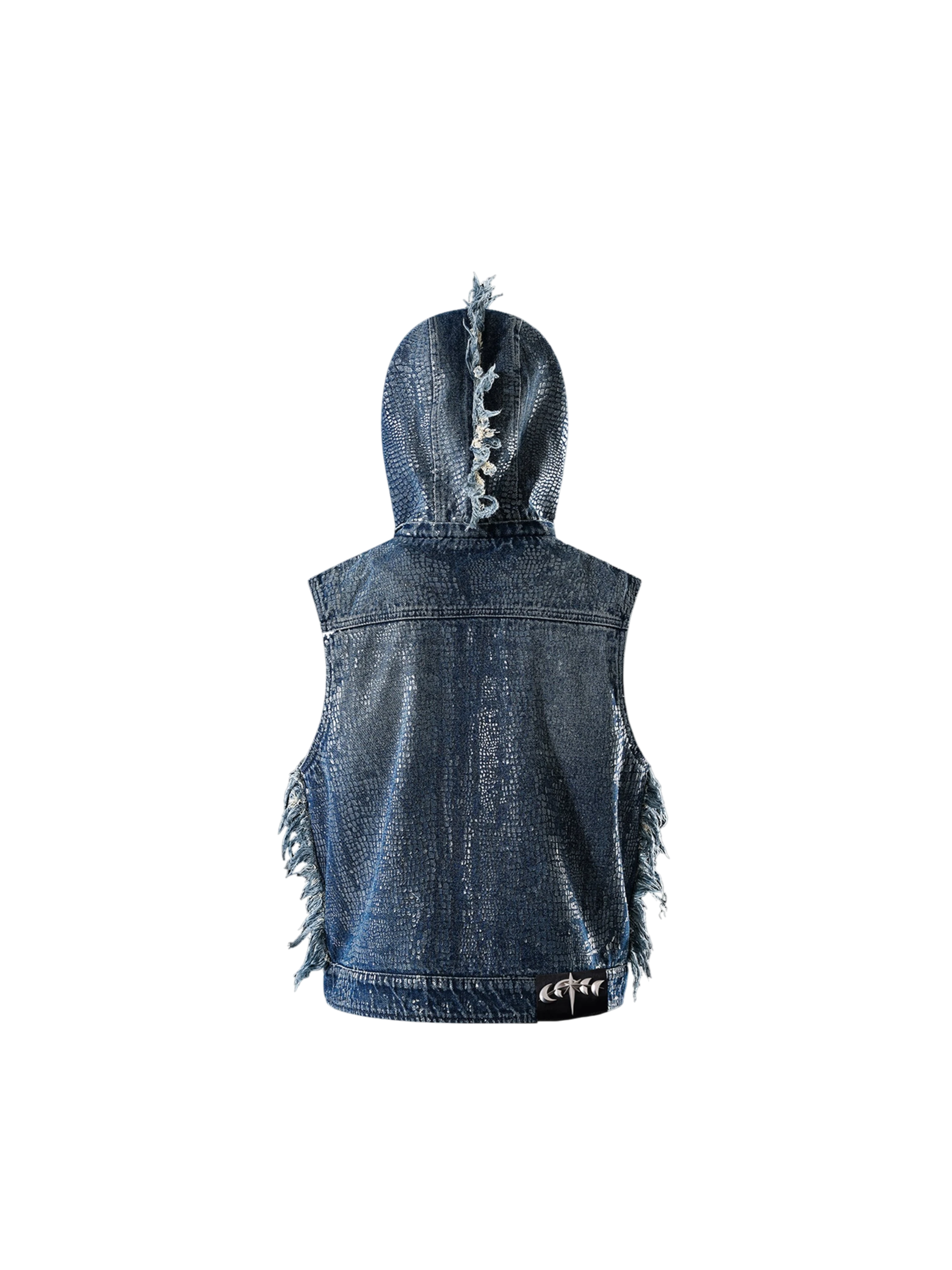 TBHNP Luminous Dawn cobweb distressed denim vest — men's streetwear vest