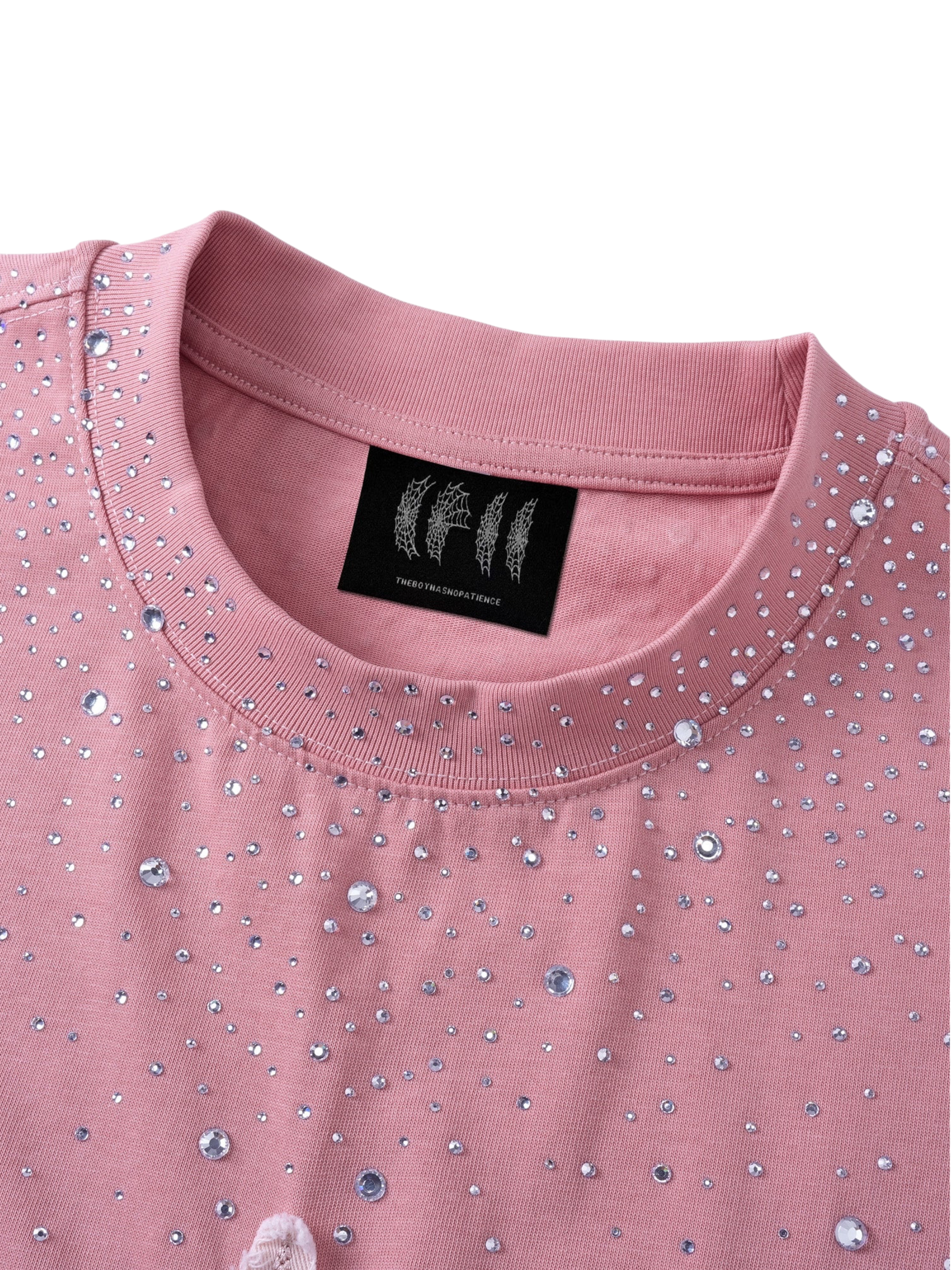 TBHNP Luminous Dawn washed boxy cotton t-shirt with rhinestones and patch embroidery — men's streetwear graphic tee