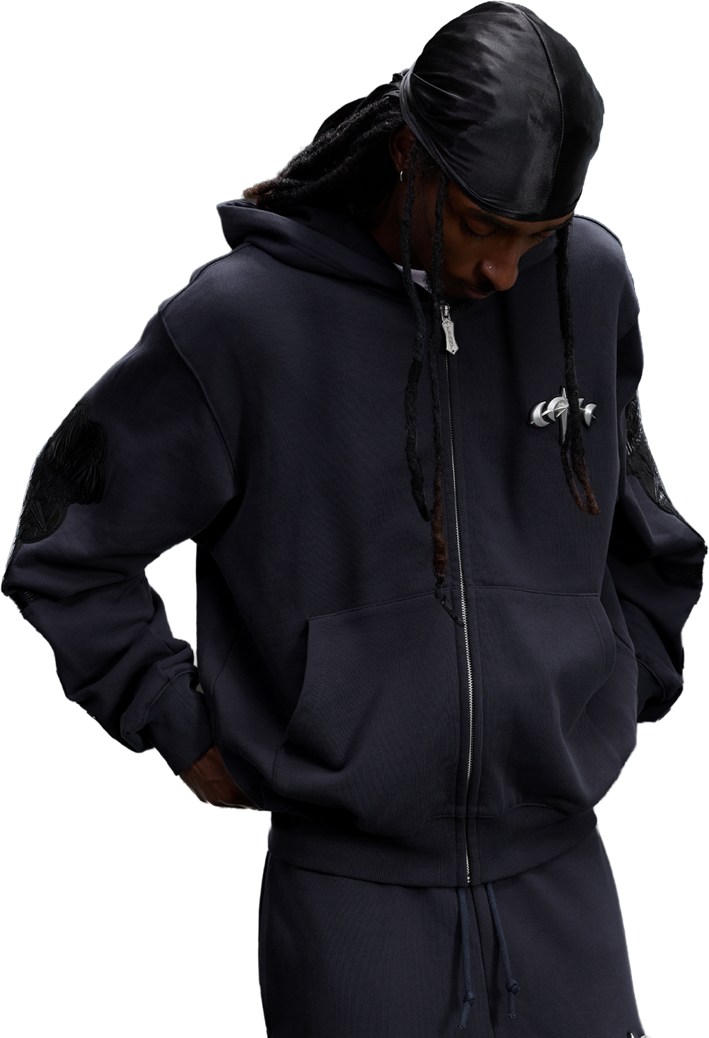 LEATHER PATCH ZIP HOODIE