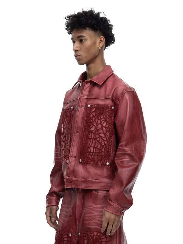 ECLIPSE OF THE BLOOD MOON COBWEB LEATHER JACKET