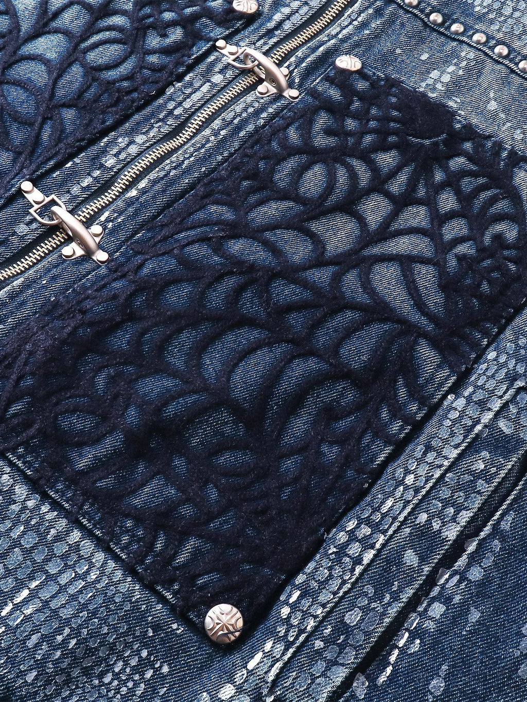TBHNP Luminous Dawn cobweb distressed denim vest — men's streetwear vest