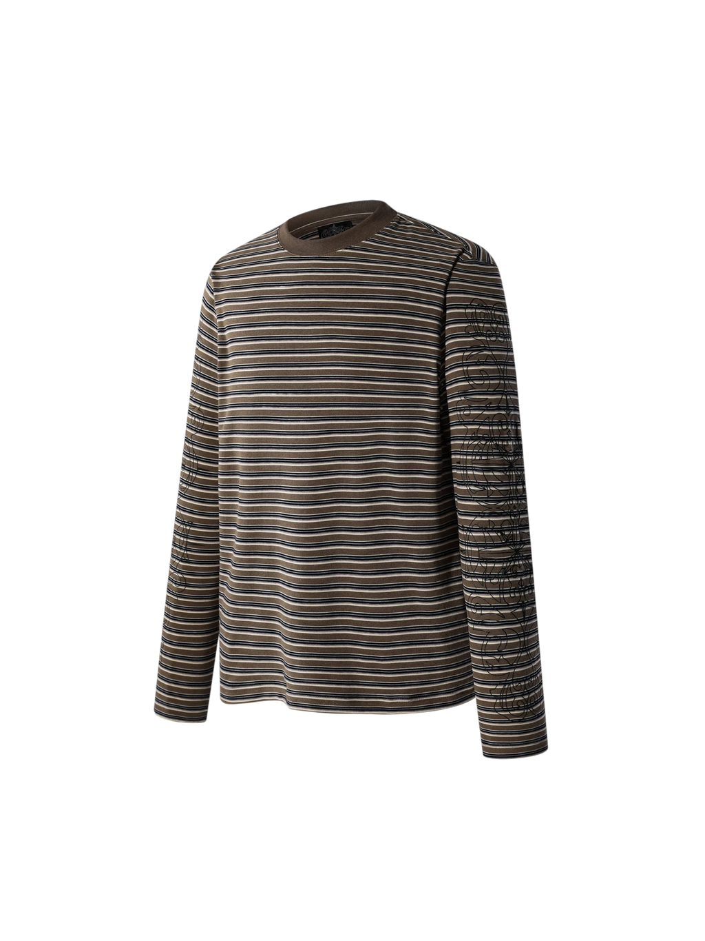 Luminous Dawn striped long-sleeve tee, neckline detail