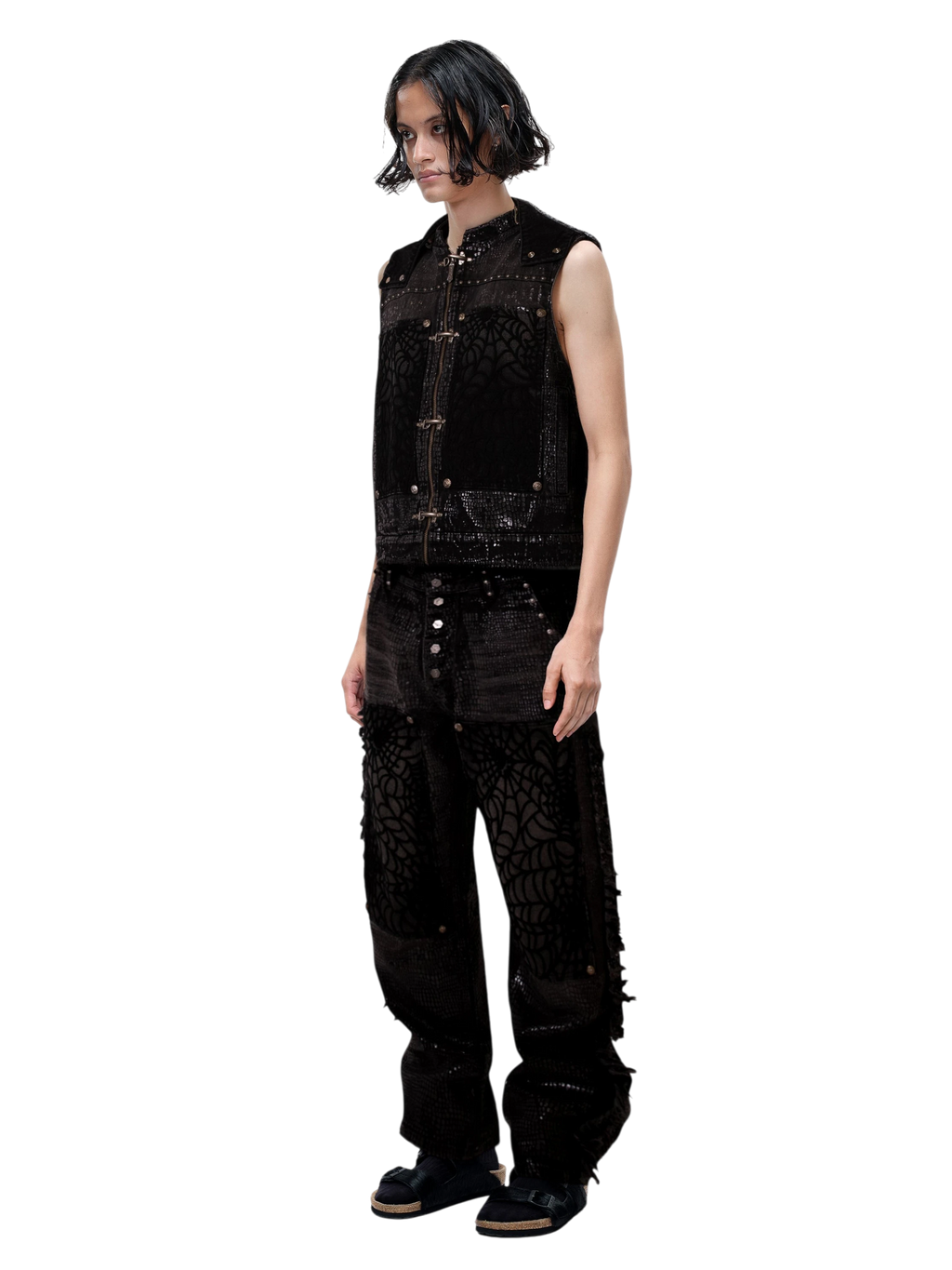 TBHNP Luminous Dawn cobweb fringed baggy jeans — men's streetwear denim
