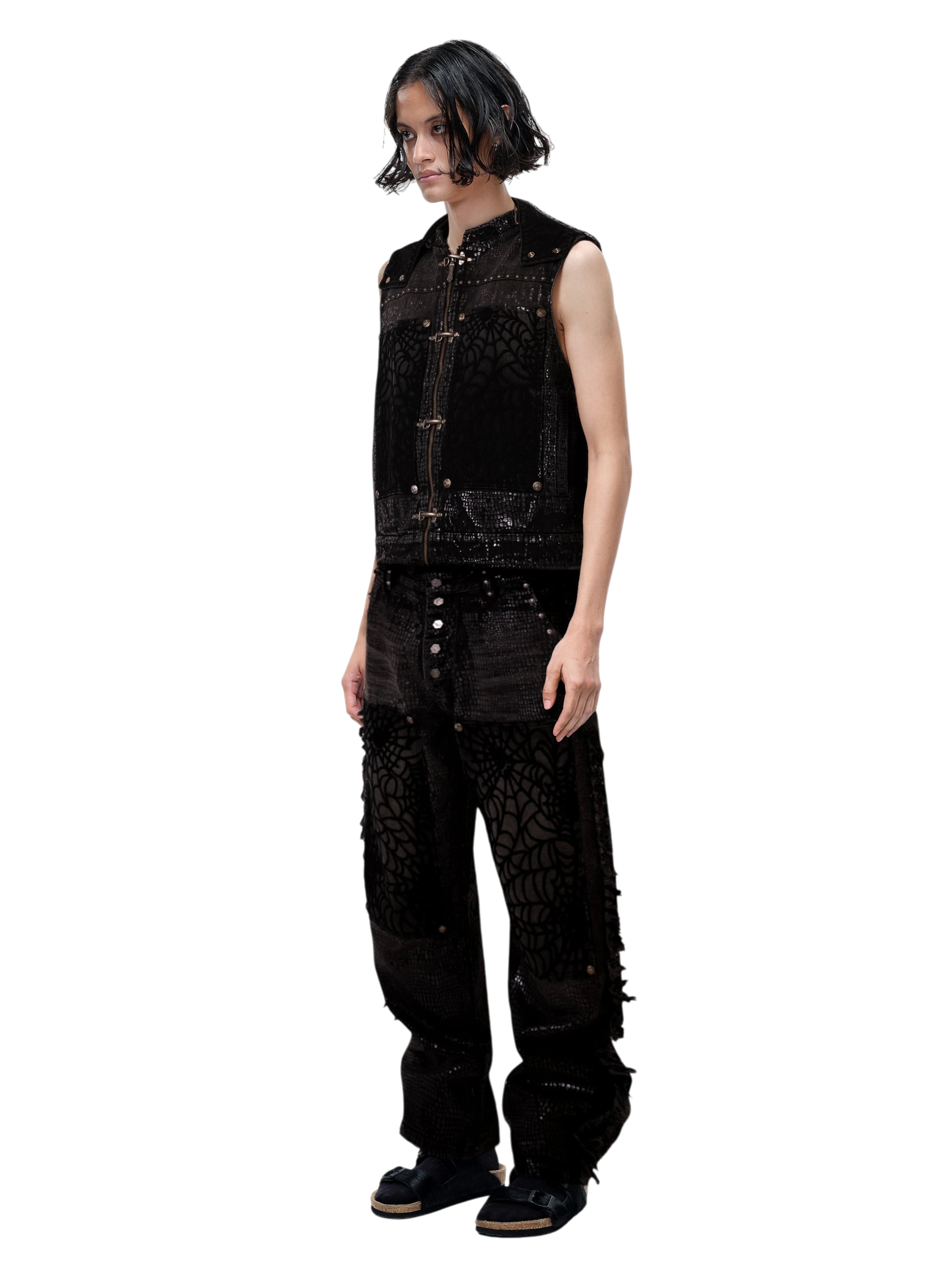 TBHNP Luminous Dawn cobweb fringed baggy jeans — men's streetwear denim