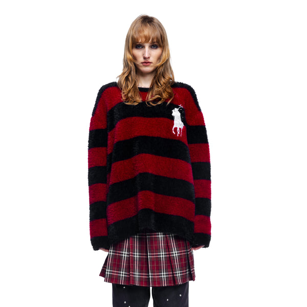 PRINCE OF DARKNESS FAUX FUR STRIPED SWEATER