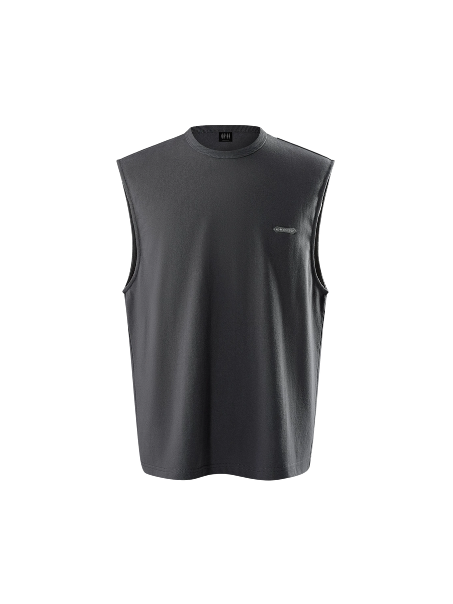 TBHNP Luminous Dawn Astral Logo Shadowbat vest in dark grey, front flat-lay — men's streetwear sleeveless tee