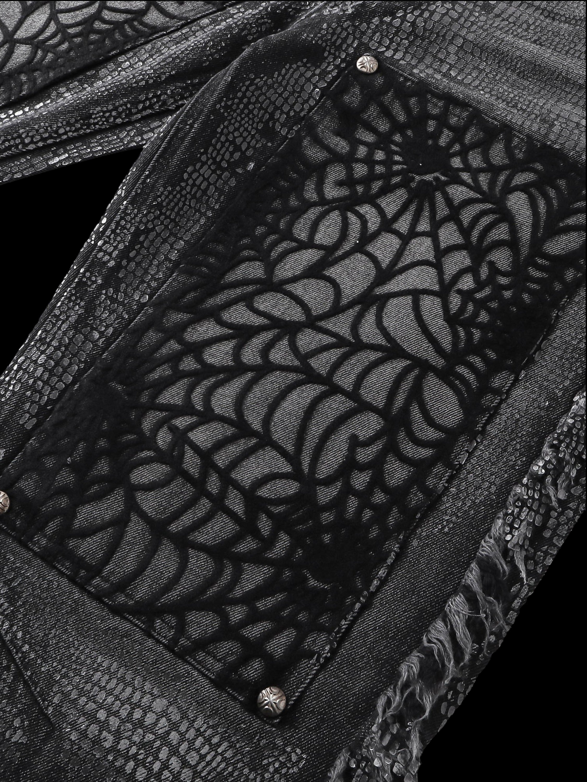 TBHNP Luminous Dawn cobweb fringed baggy jeans — men's streetwear denim