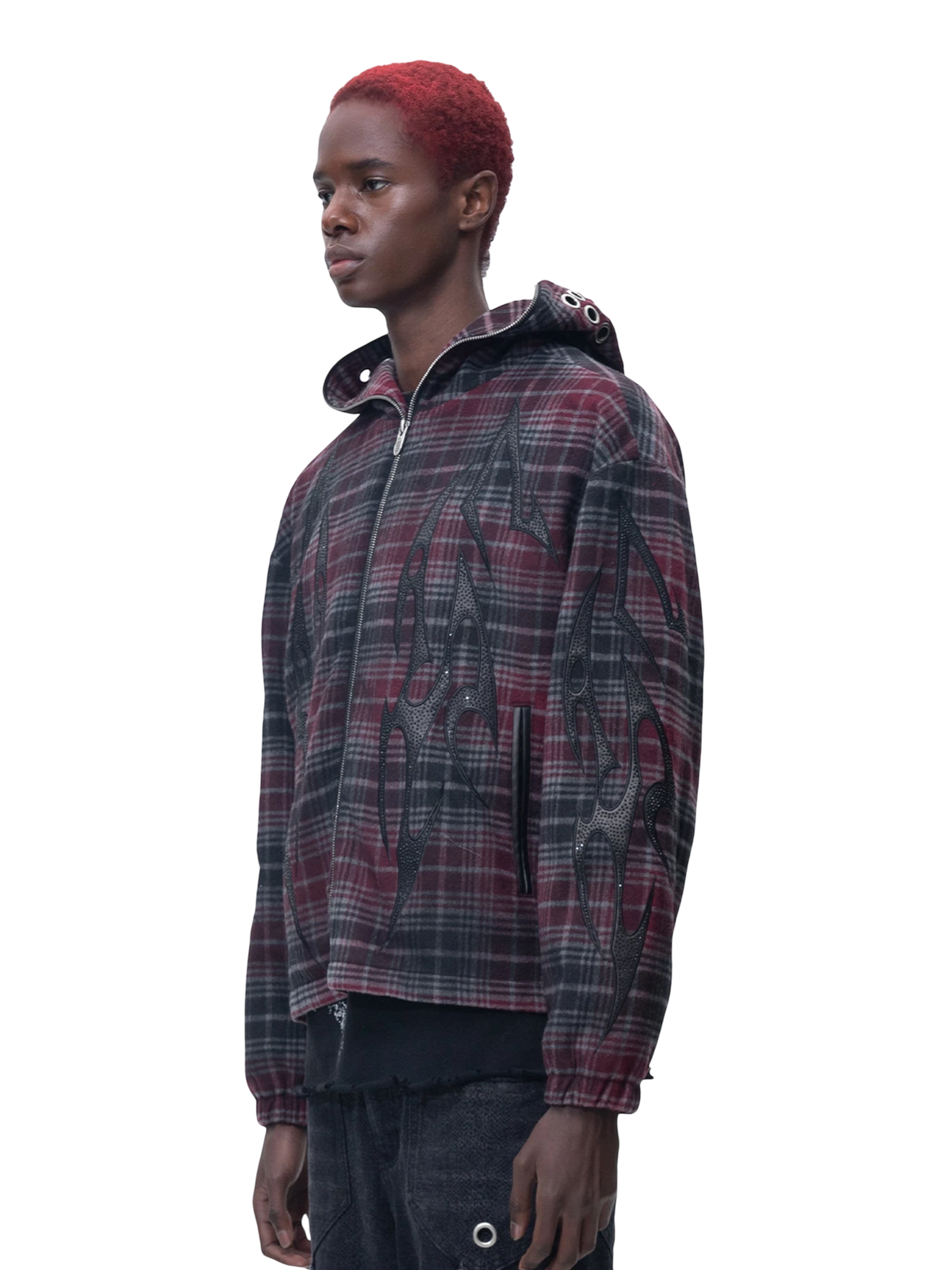 TBHNP Eclipse of the Blood Moon knight plaid zip hooded shirt — men's gothic streetwear shirt