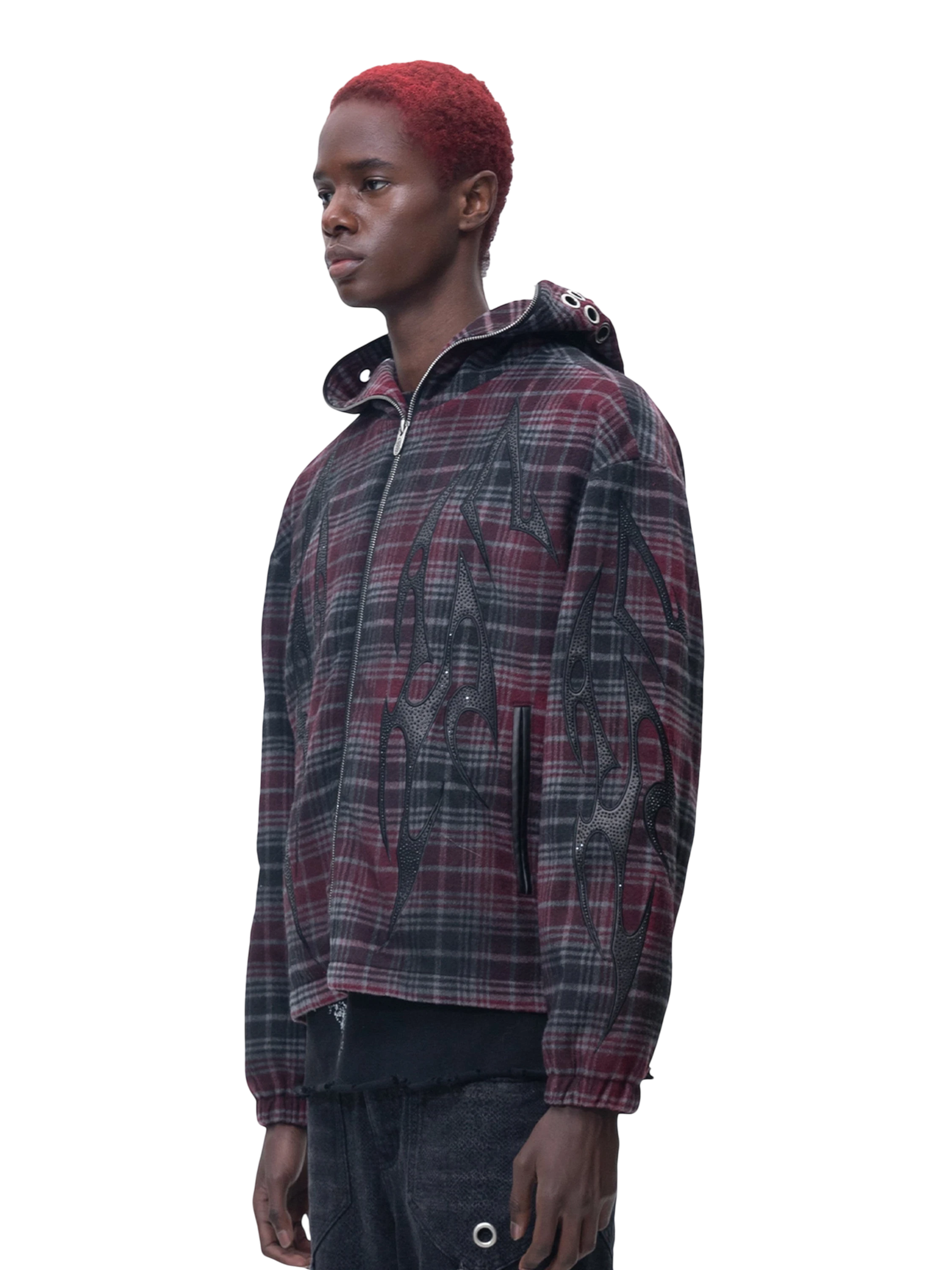 TBHNP Eclipse of the Blood Moon knight plaid zip hooded shirt — men's gothic streetwear shirt