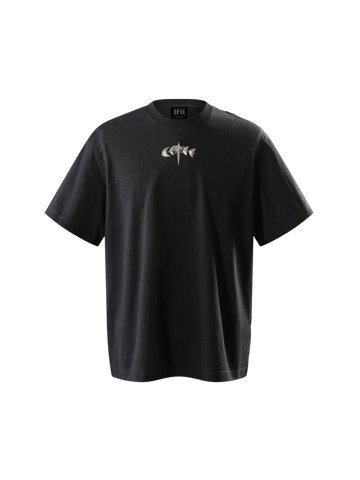 TBHNP Luminous Dawn boxy heavyweight cotton t-shirt with metal astral logo badge — men's streetwear tee