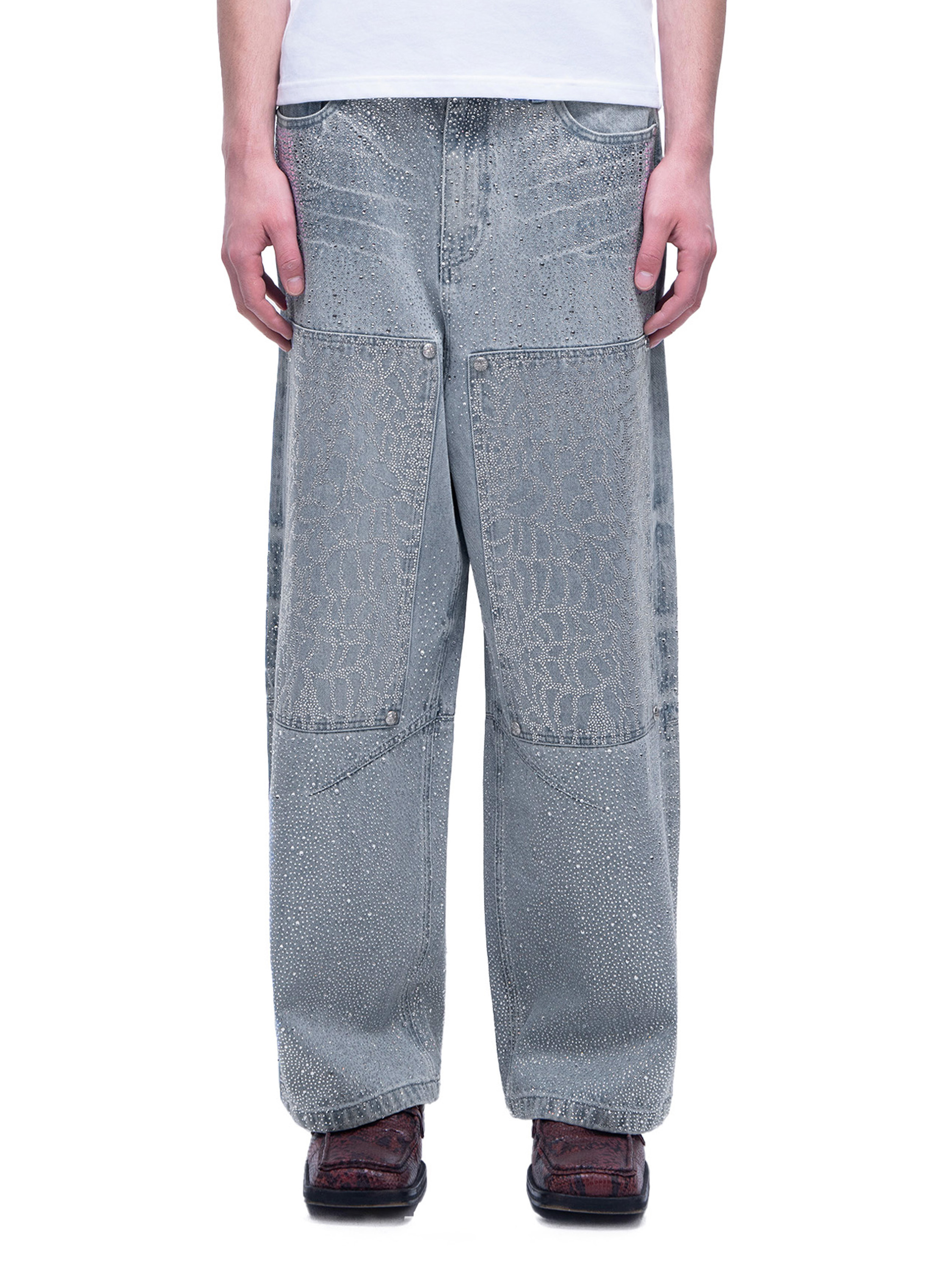LUMINOUS DAWN RHINESTONE PEARL MESH JEANS