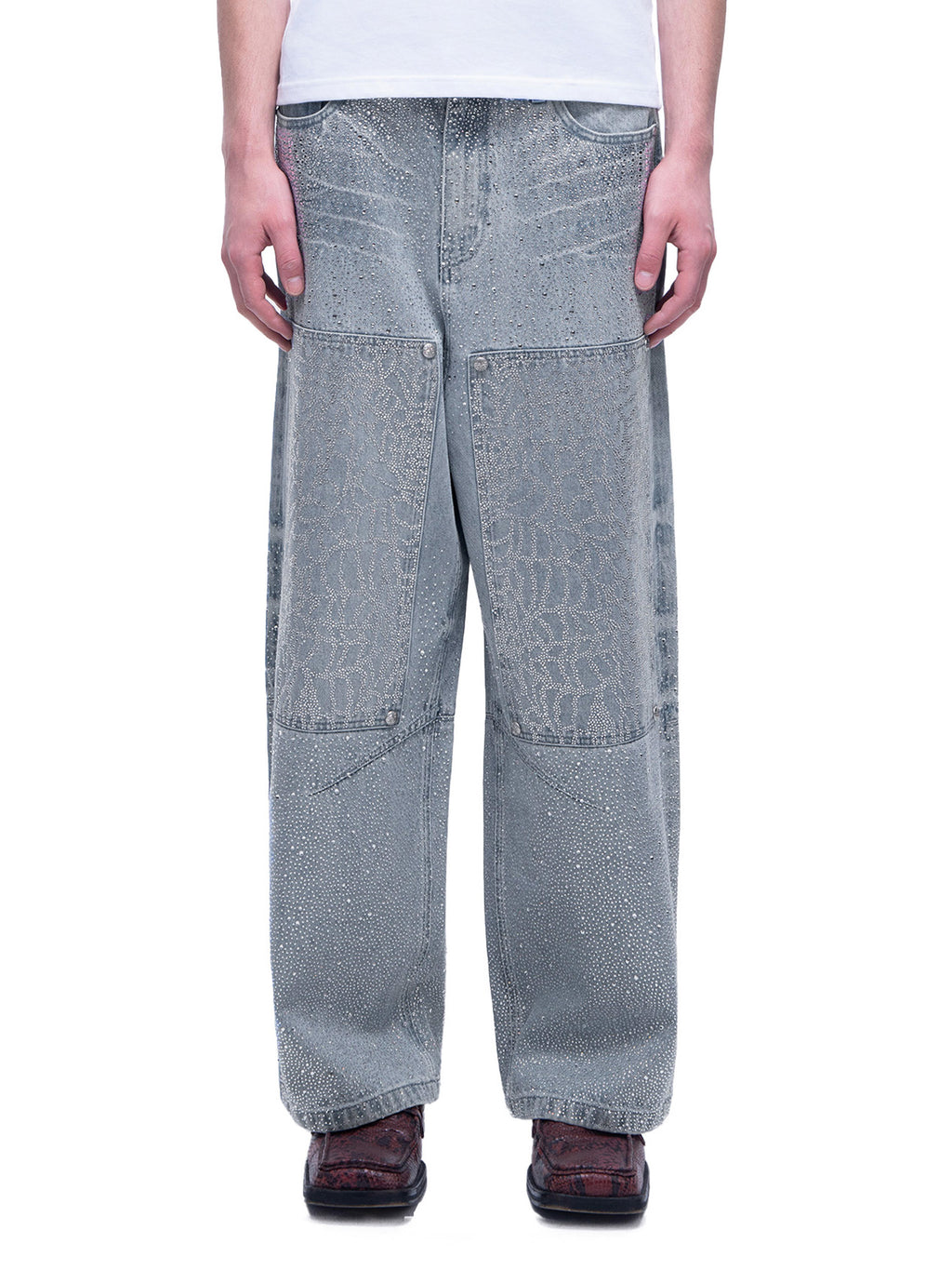 LUMINOUS DAWN RHINESTONE PEARL MESH JEANS