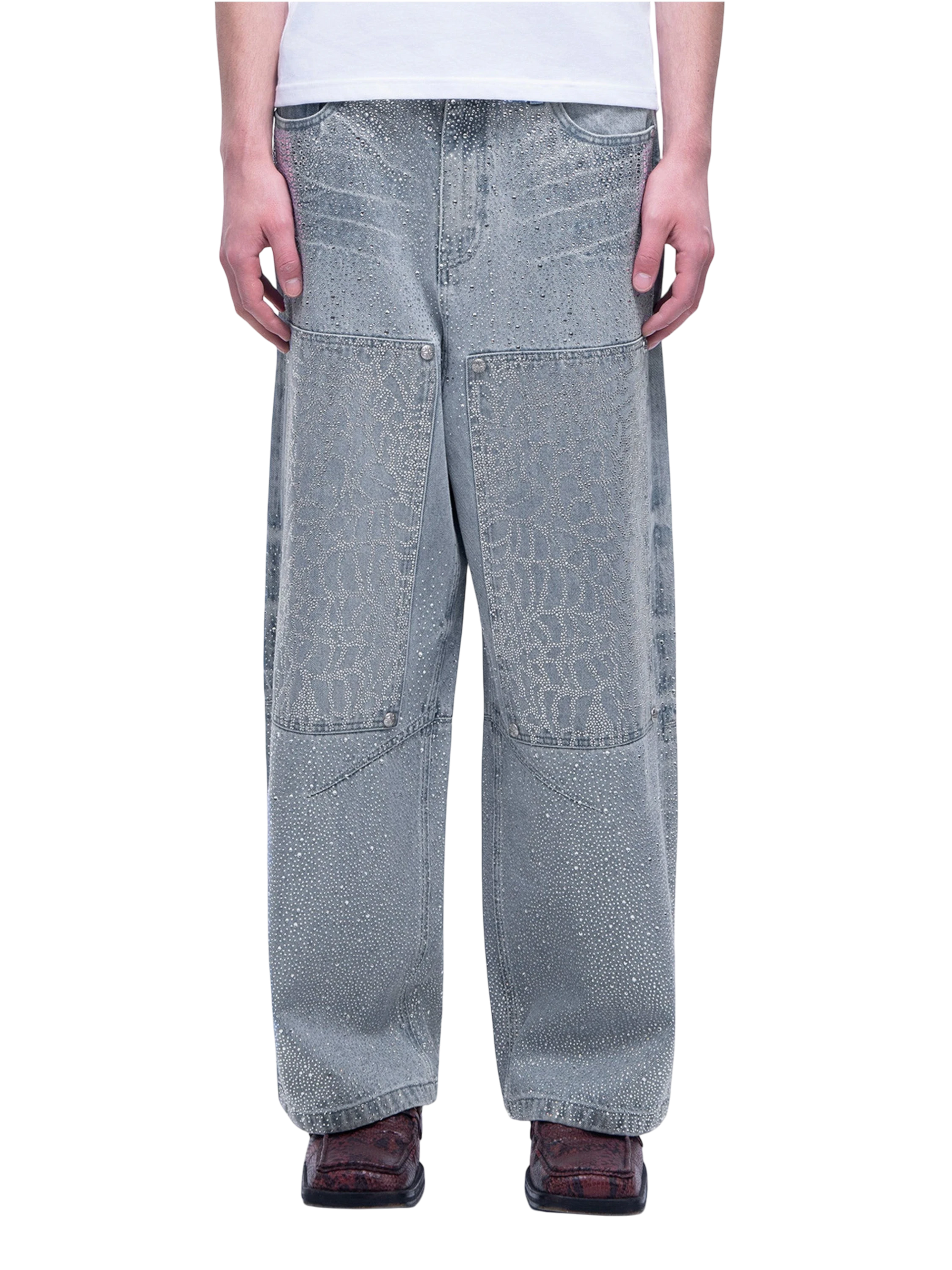TBHNP Luminous Dawn gradient rhinestone wide-leg jeans, blue — men's streetwear denim