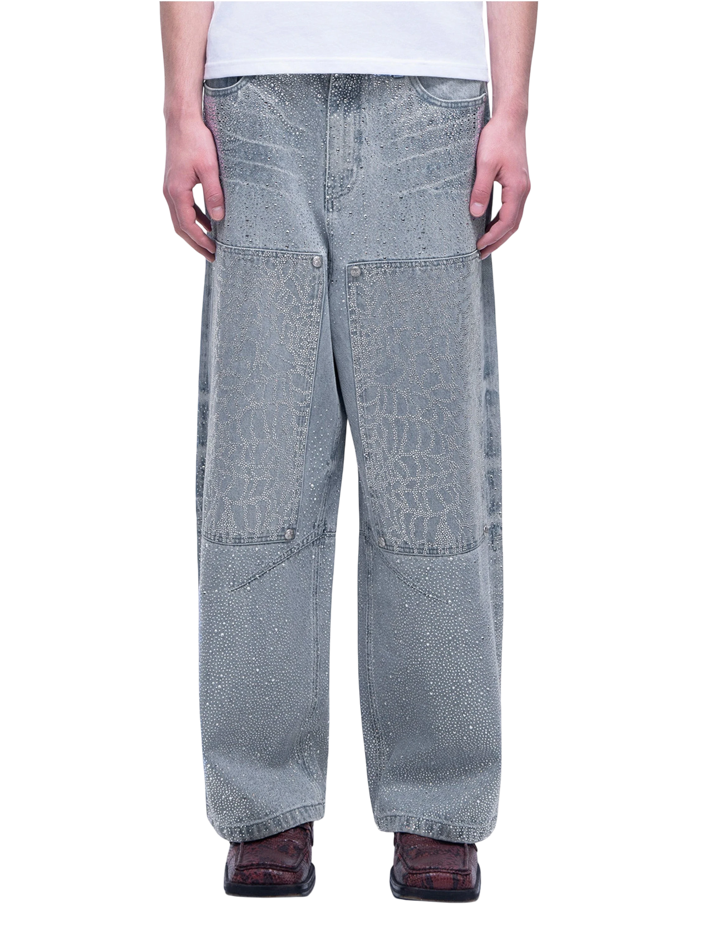 TBHNP Luminous Dawn gradient rhinestone wide-leg jeans, blue — men's streetwear denim