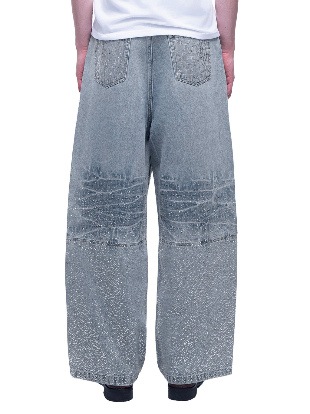 LUMINOUS DAWN RHINESTONE PEARL MESH JEANS
