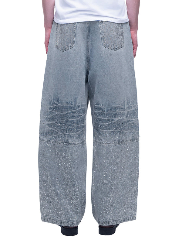 LUMINOUS DAWN RHINESTONE PEARL MESH JEANS