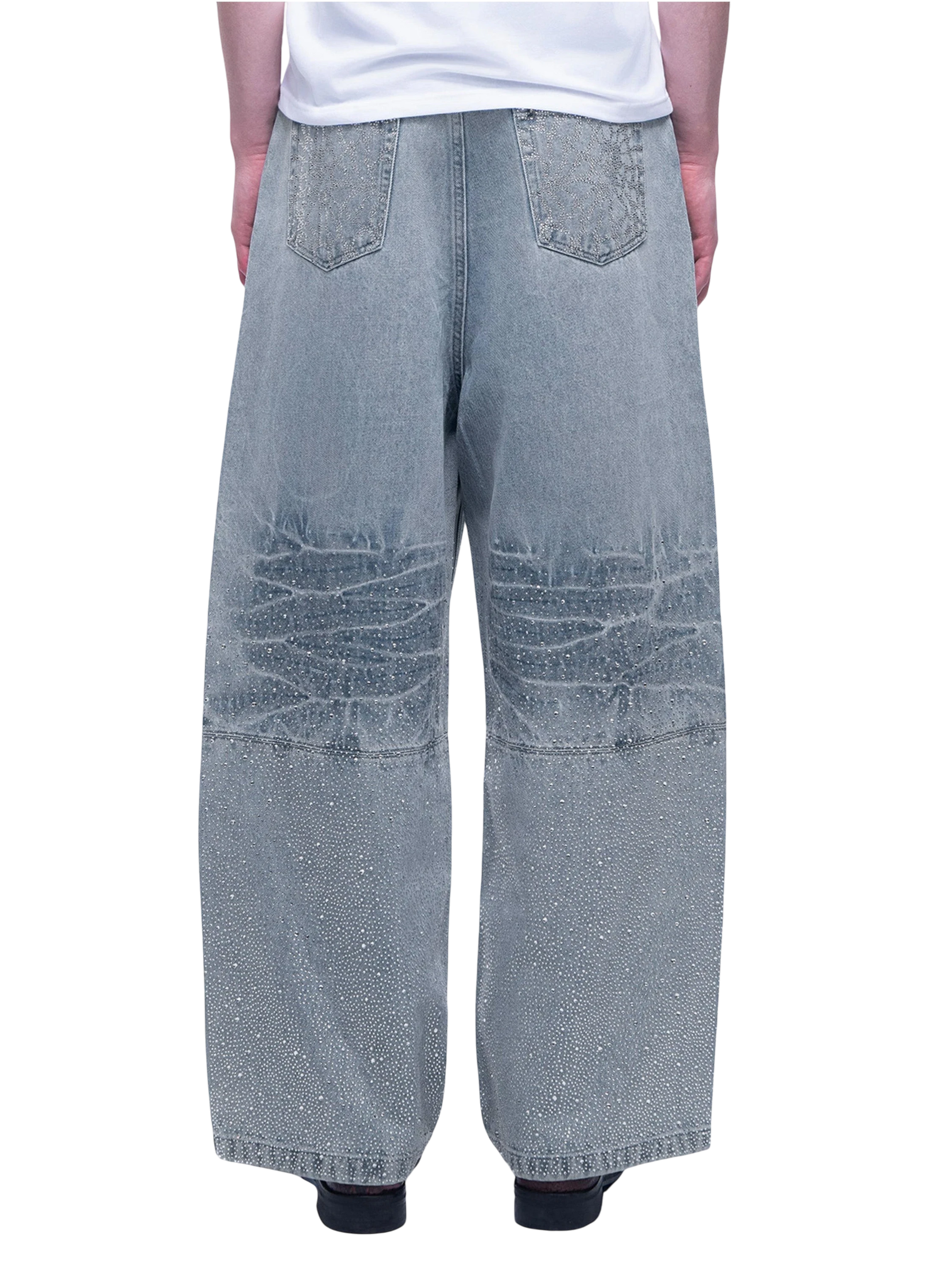 TBHNP Luminous Dawn gradient rhinestone wide-leg jeans, blue — men's streetwear denim