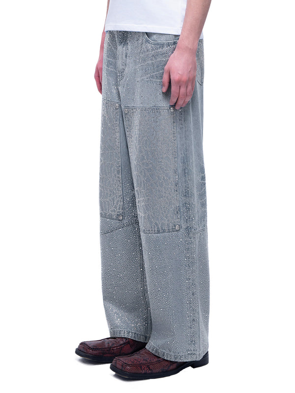 LUMINOUS DAWN RHINESTONE PEARL MESH JEANS
