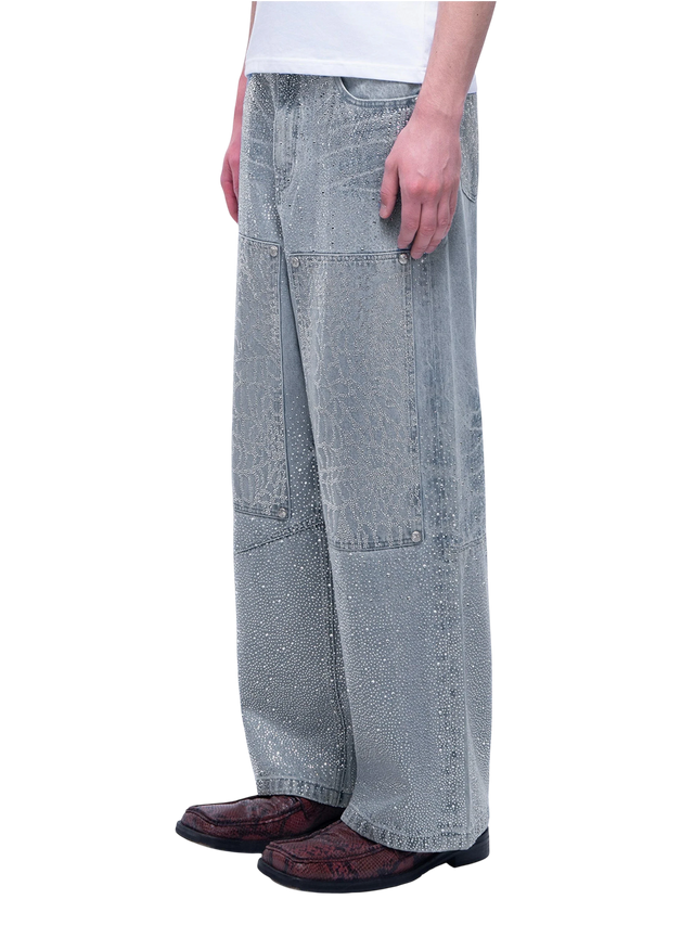 RHINESTONE PEARL WIDE-LEG JEANS