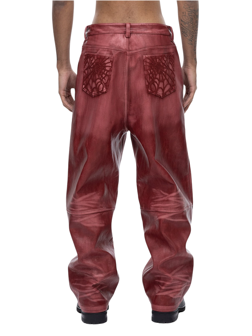 ECLIPSE OF THE BLOOD MOON COBWEB EMBROIDERED FAUX LEATHER PANTS