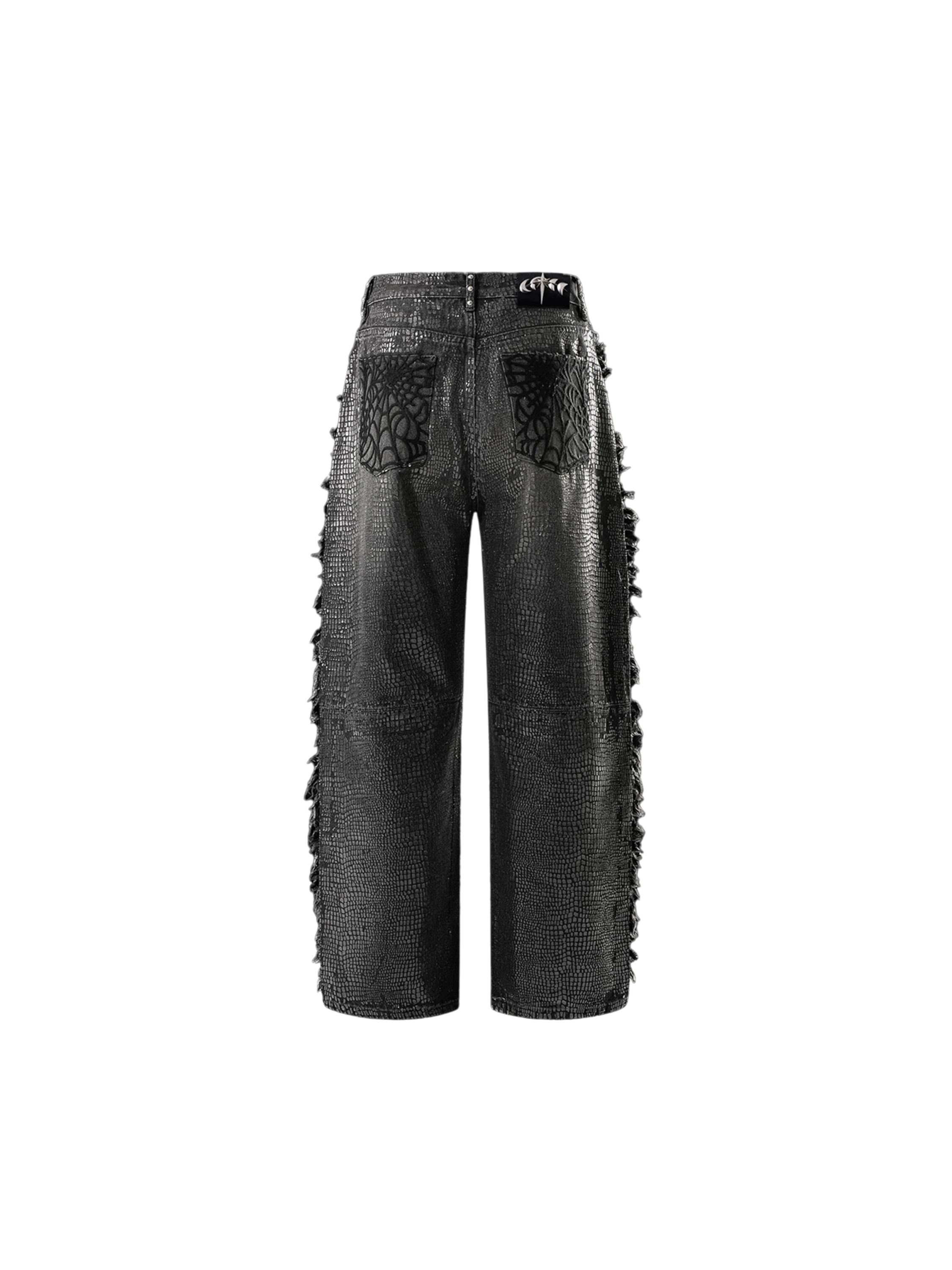 TBHNP Luminous Dawn cobweb fringed baggy jeans — men's streetwear denim