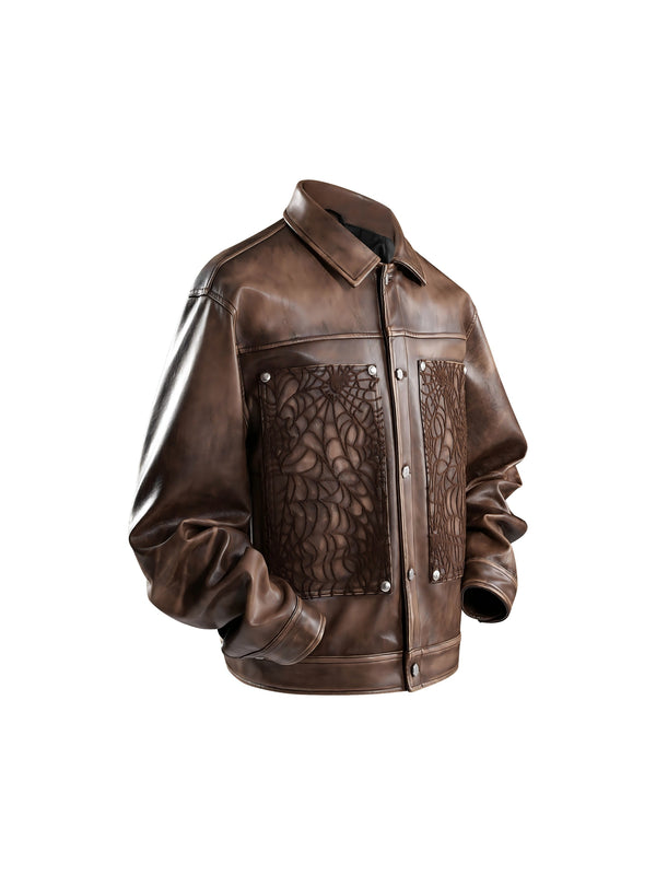 ECLIPSE OF THE BLOOD MOON COBWEB LEATHER JACKET