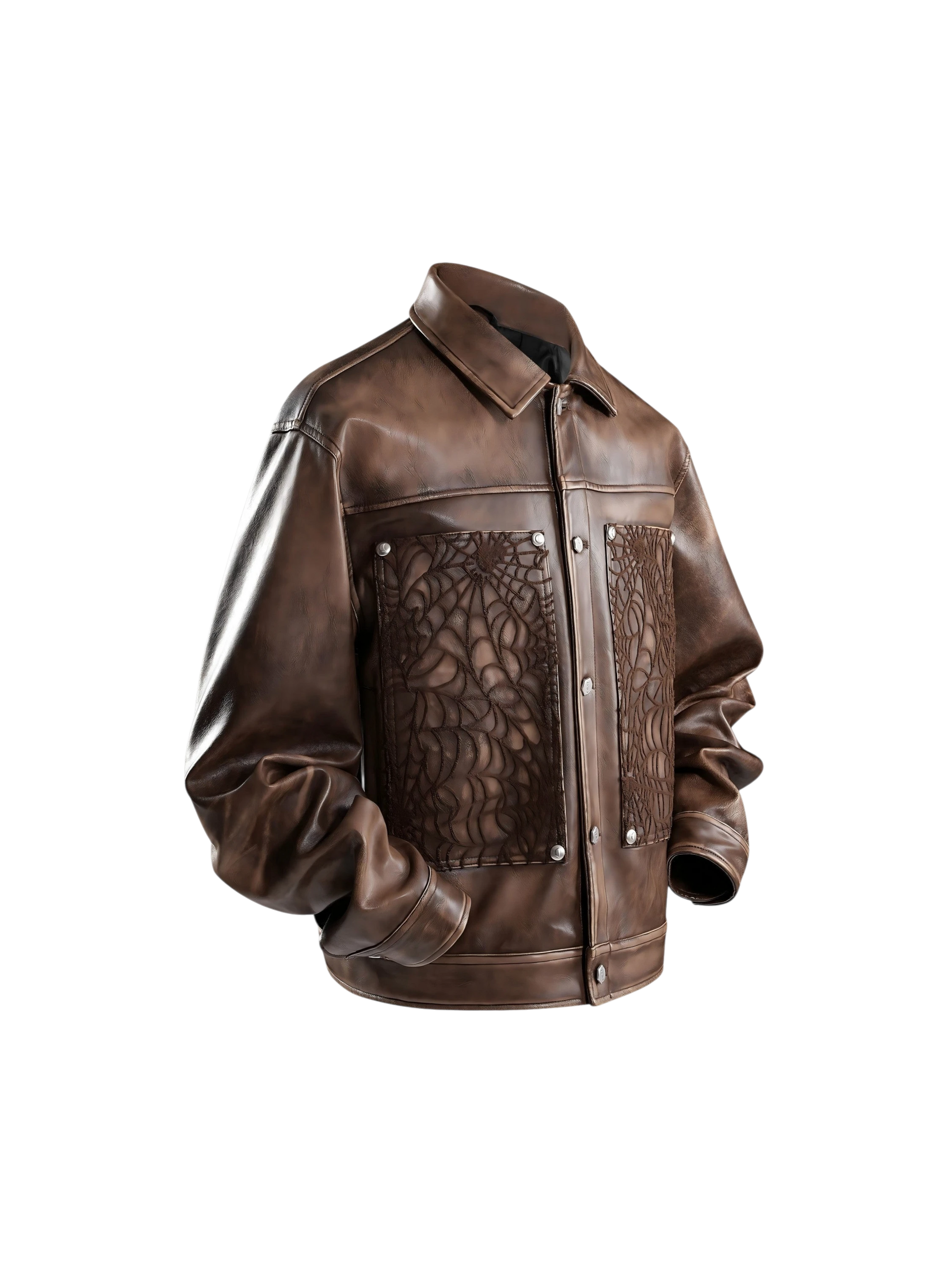 TBHNP Eclipse of the Blood Moon cobweb embroidered faux leather jacket — men's gothic streetwear jacket