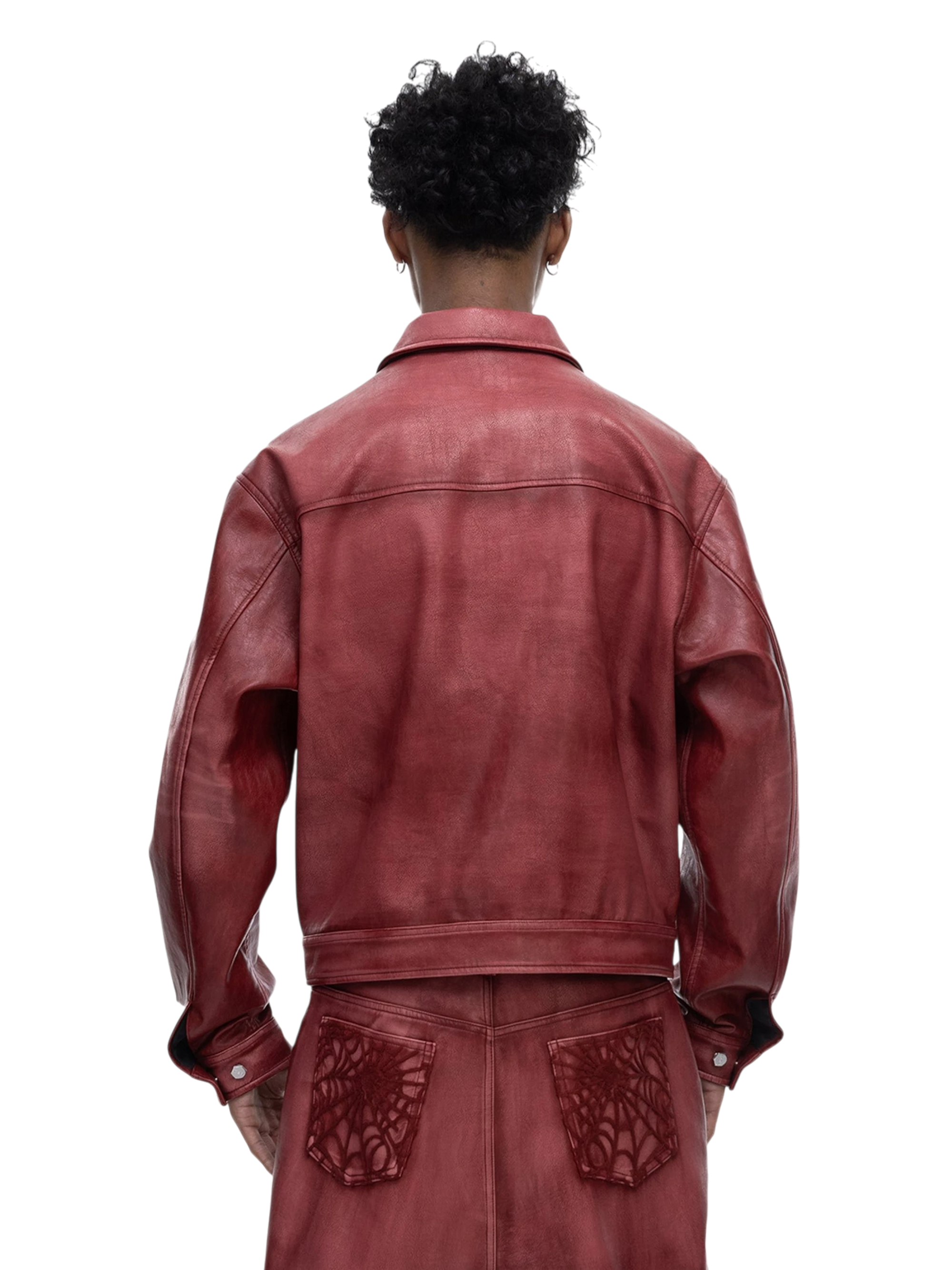 TBHNP Eclipse of the Blood Moon cobweb embroidered faux leather jacket — men's gothic streetwear jacket