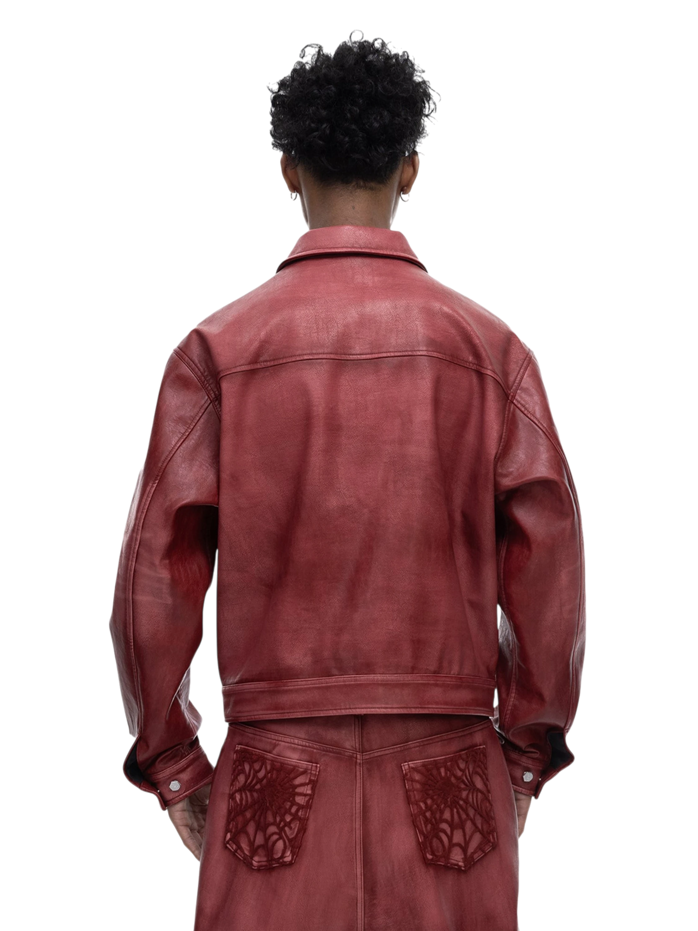TBHNP Eclipse of the Blood Moon cobweb embroidered faux leather jacket — men's gothic streetwear jacket