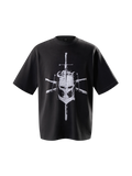 TBHNP Luminous Dawn Knight & Sword tee in dark grey, front flat-lay — men's streetwear tee