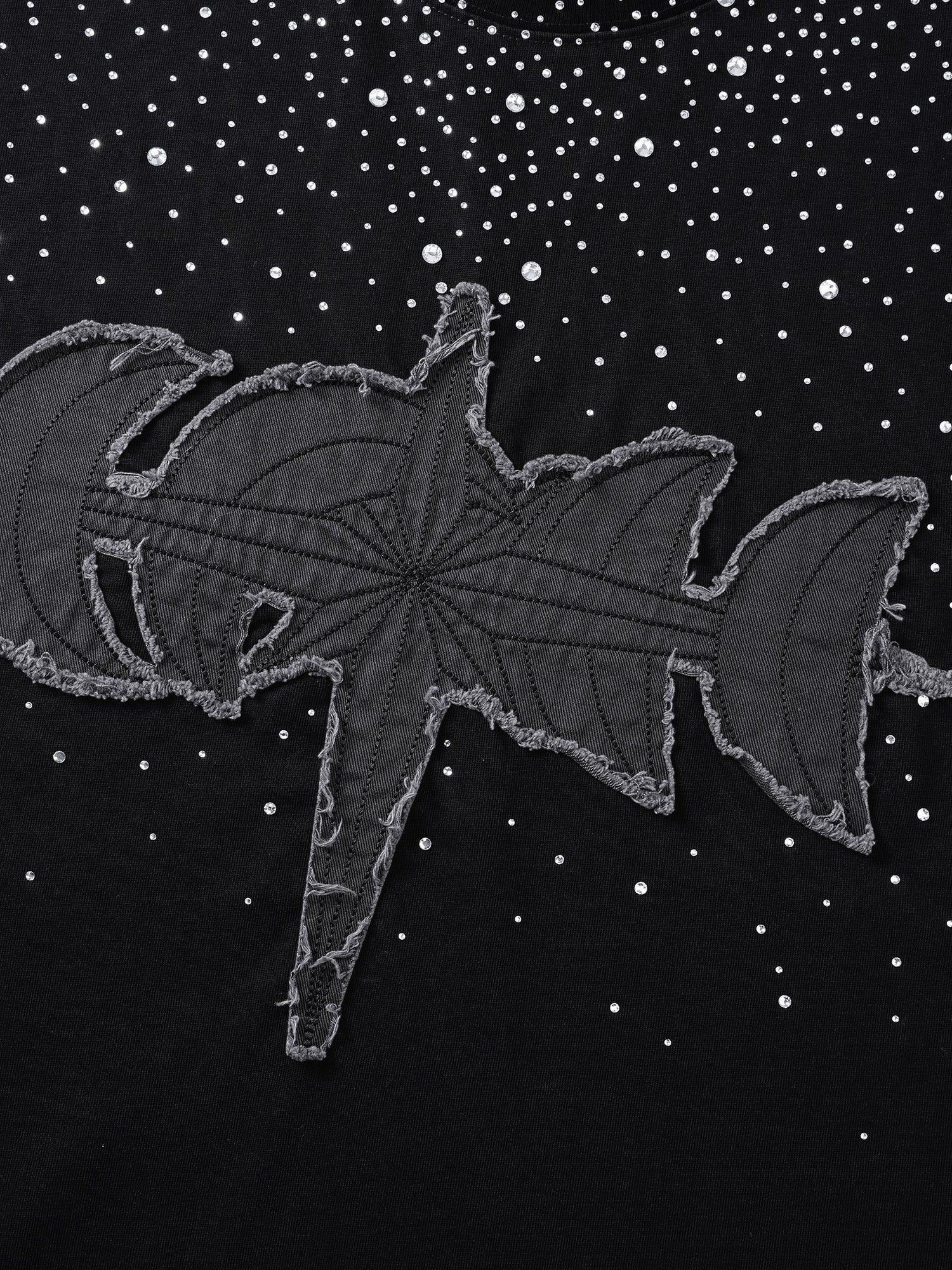 TBHNP Luminous Dawn washed boxy cotton t-shirt with rhinestones and patch embroidery — men's streetwear graphic tee